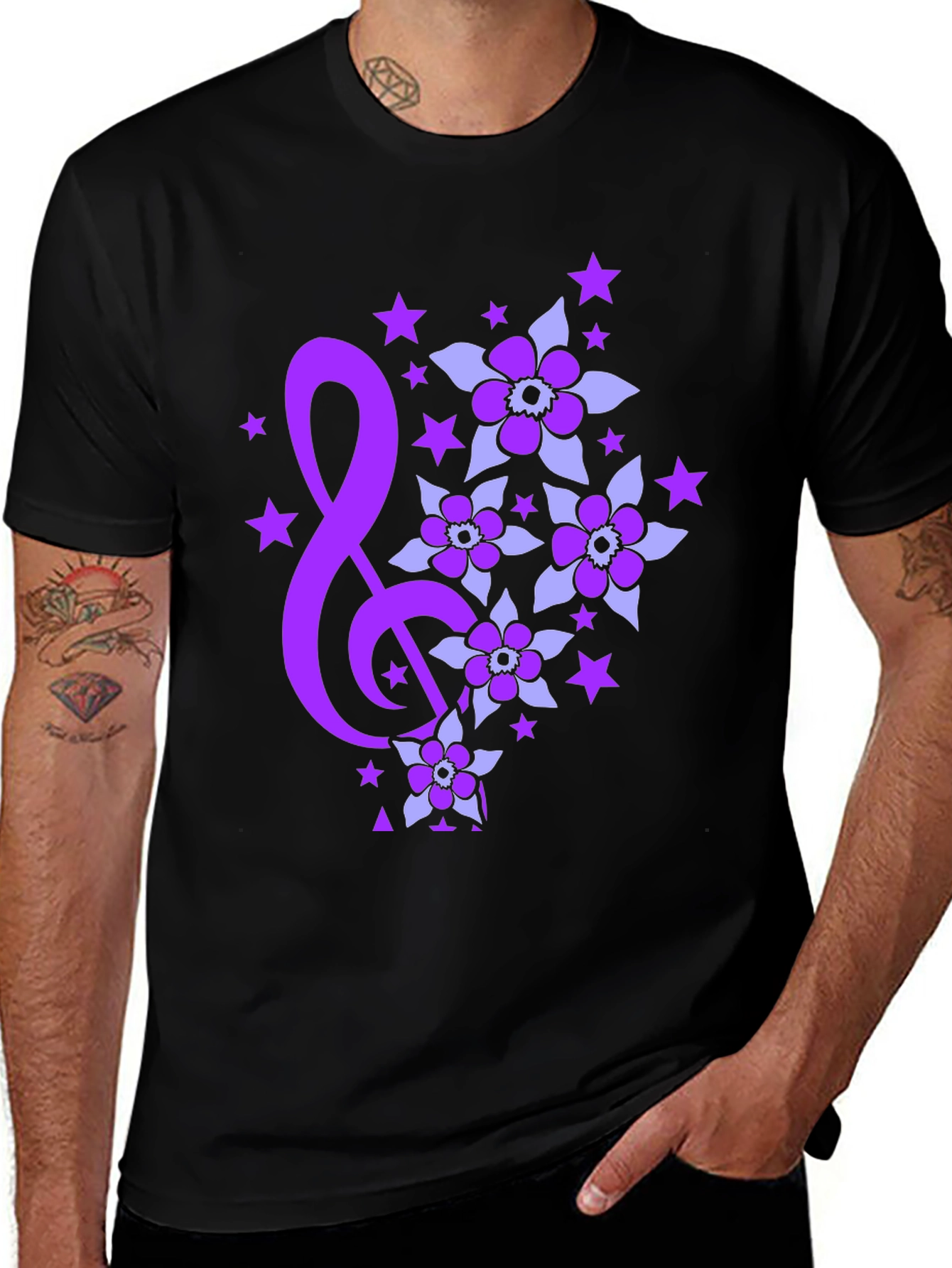 Variant 16 of Floral Music Note Graphic Tee - Black