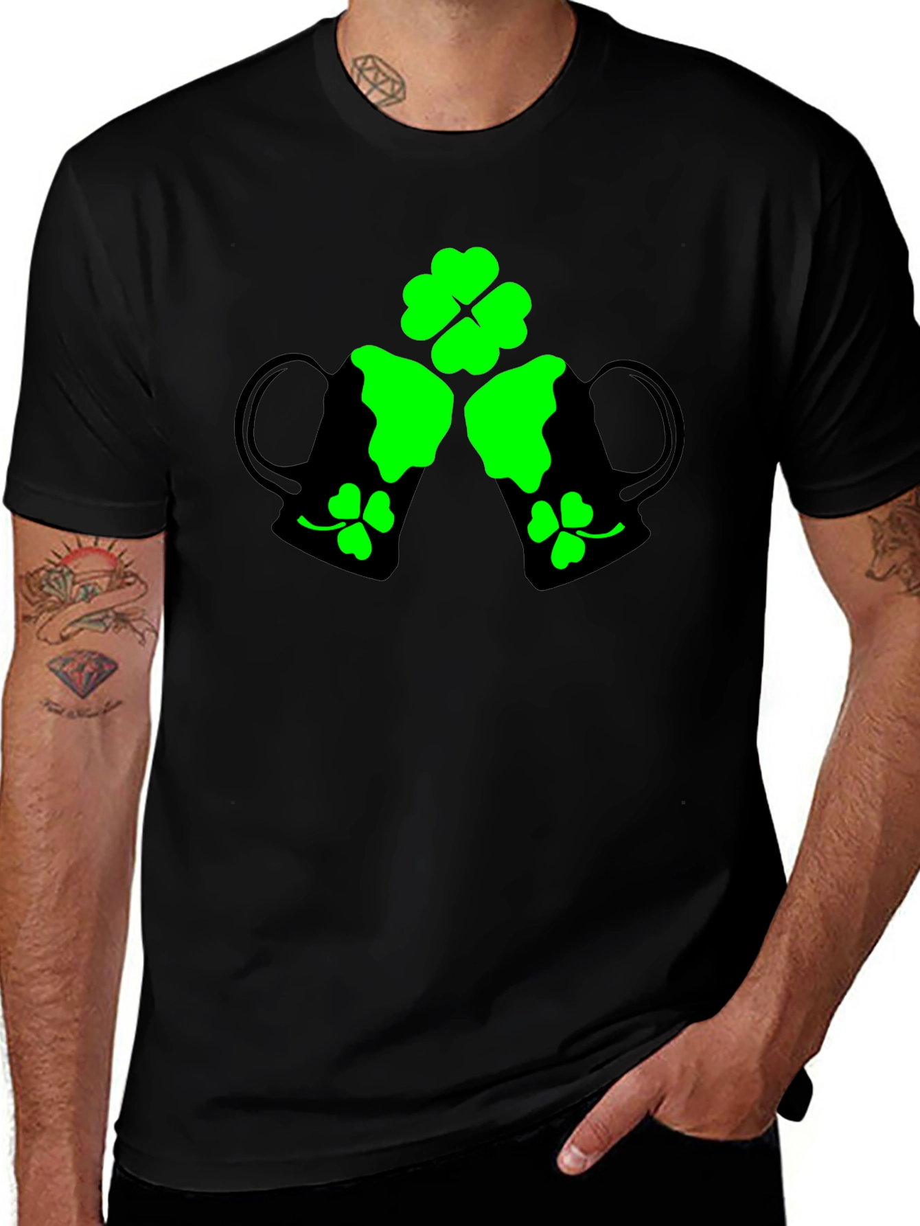 Variant 29 of St. Patrick's Day Black T-Shirt with Green Beer & Clover Graphic