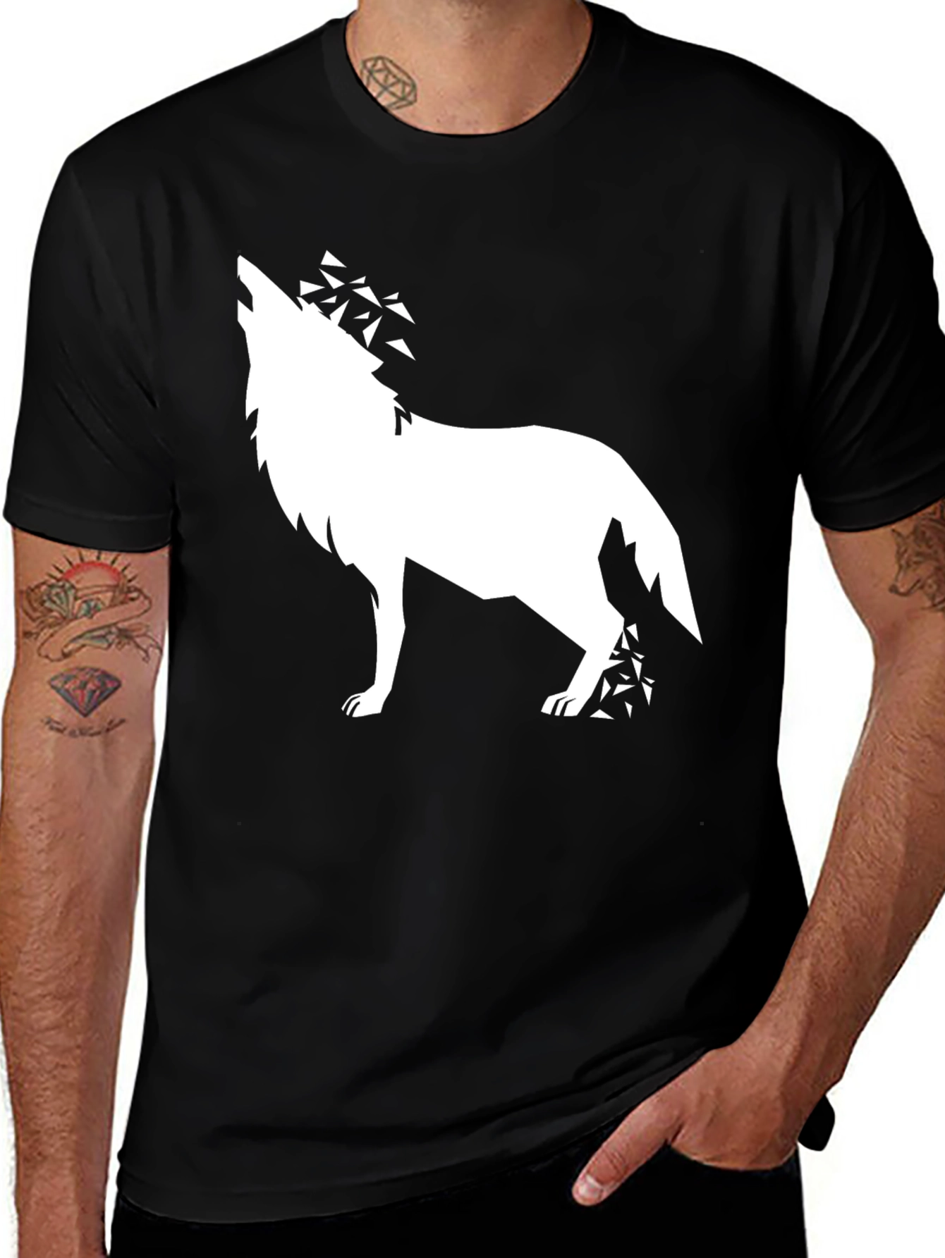 Variant 10 of Geometric Wolf Graphic Tee - Black