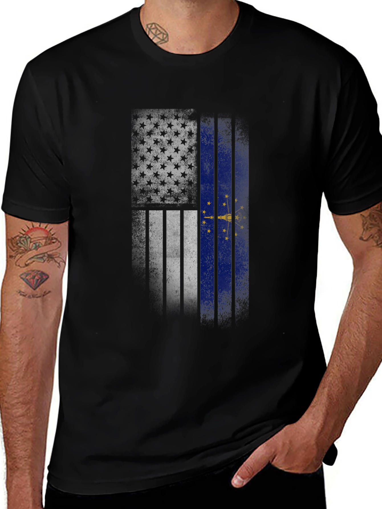 Indiana State Flag Graphic Tee - Men's Black T-Shirt