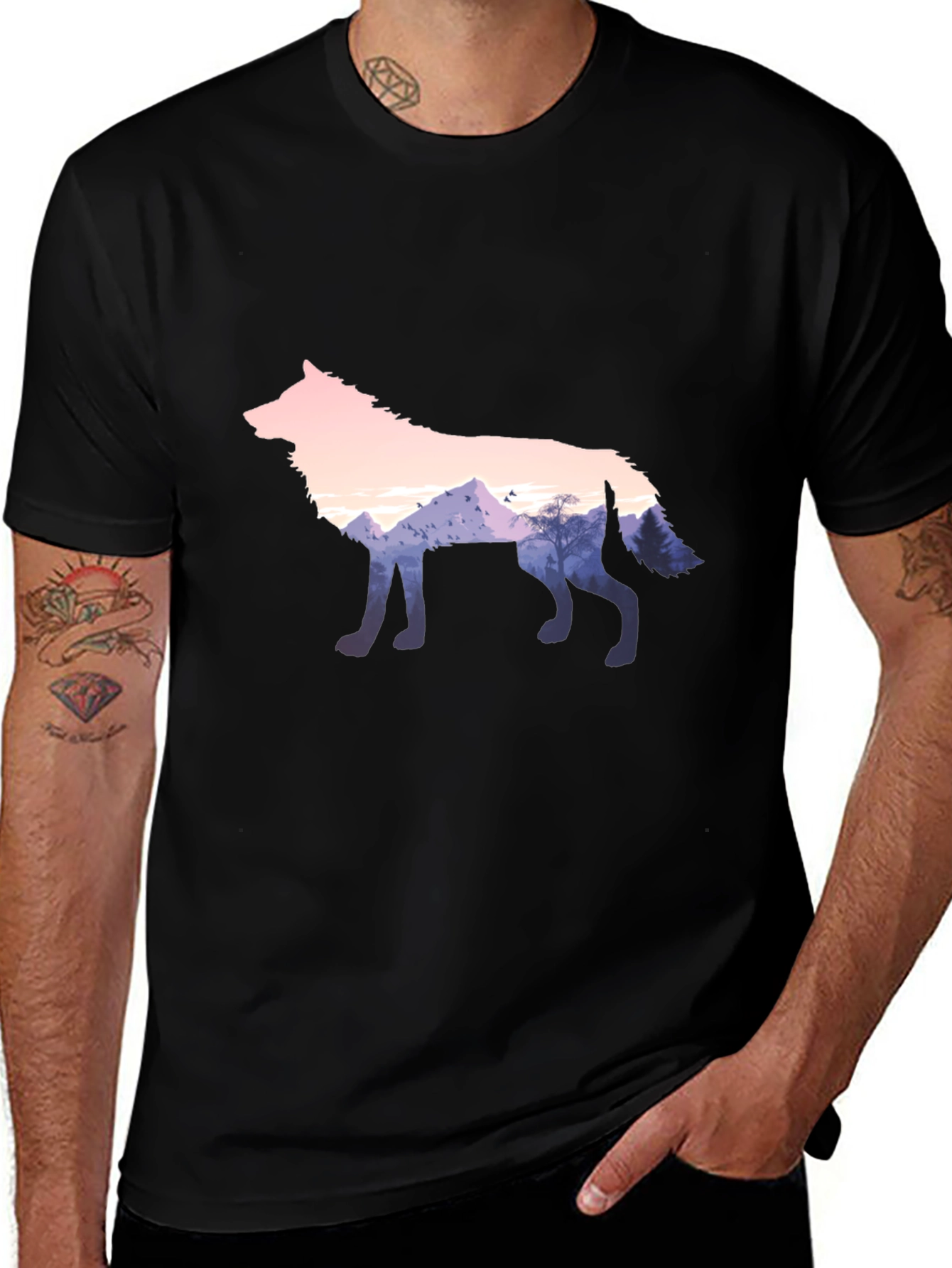 Variant 30 of Wolf Silhouette Mountain Graphic T-Shirt