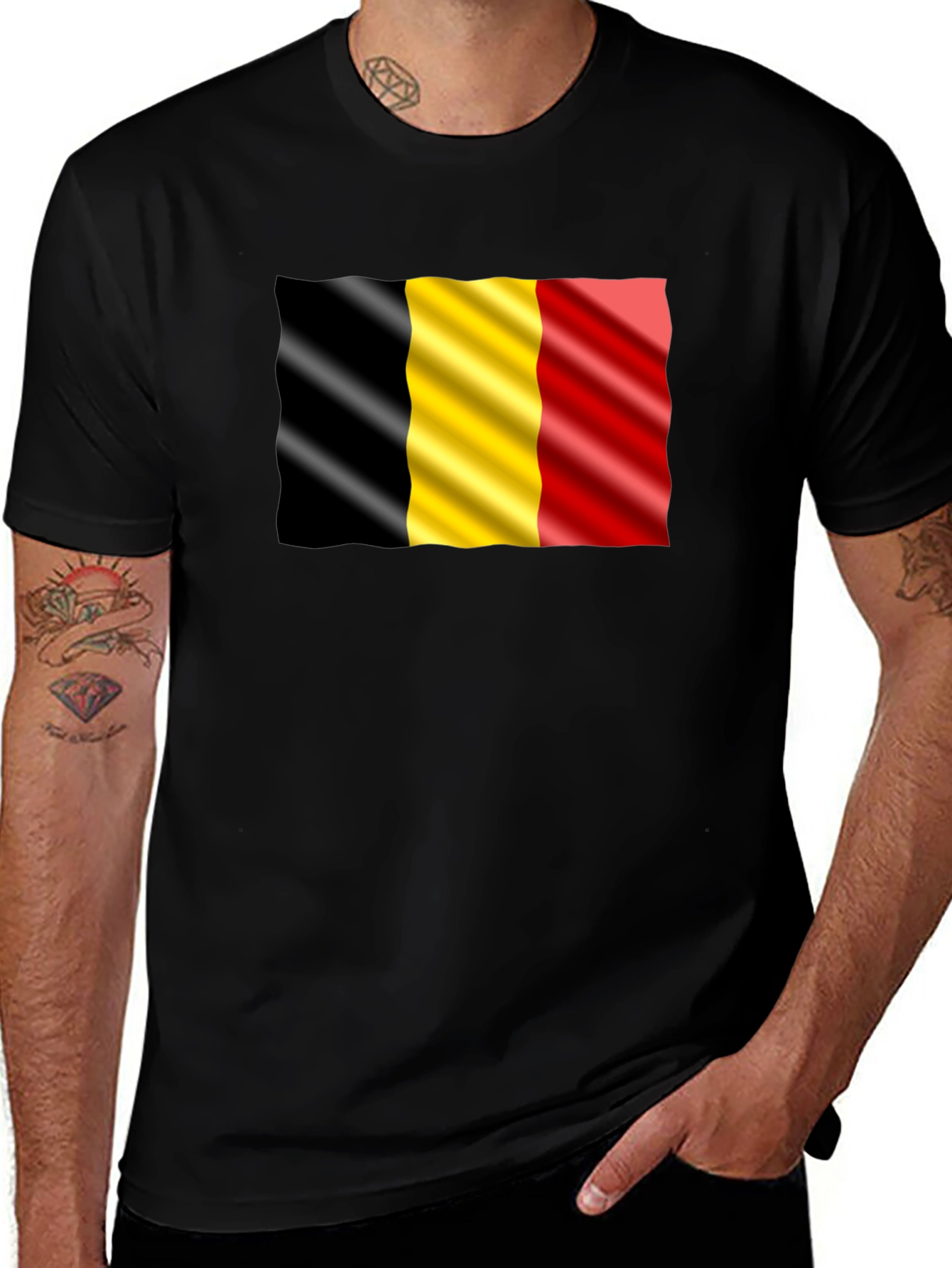 Variant 28 of Belgium Flag Graphic Black T-Shirt