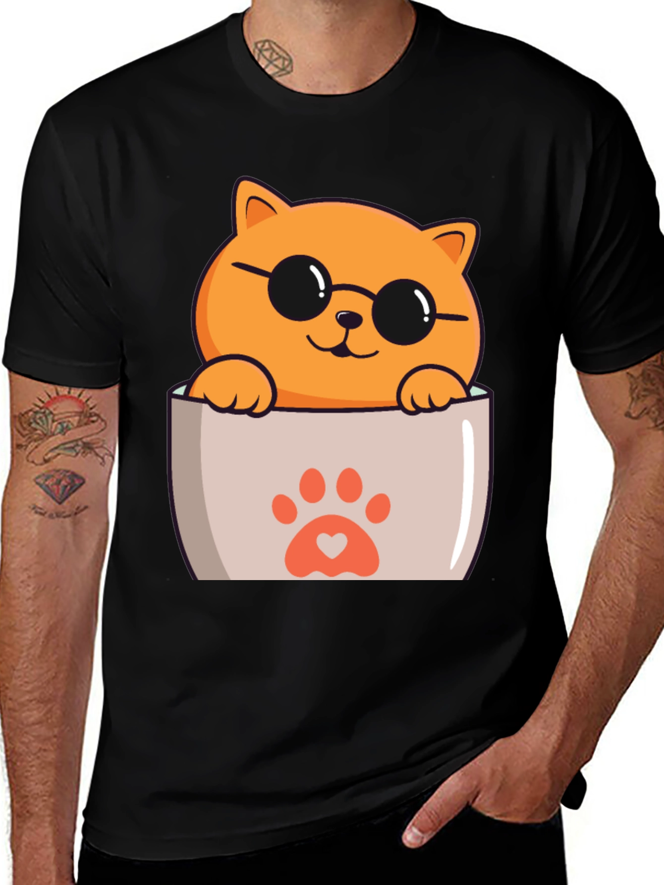 Black Cool Cat Pocket T-Shirt main image
