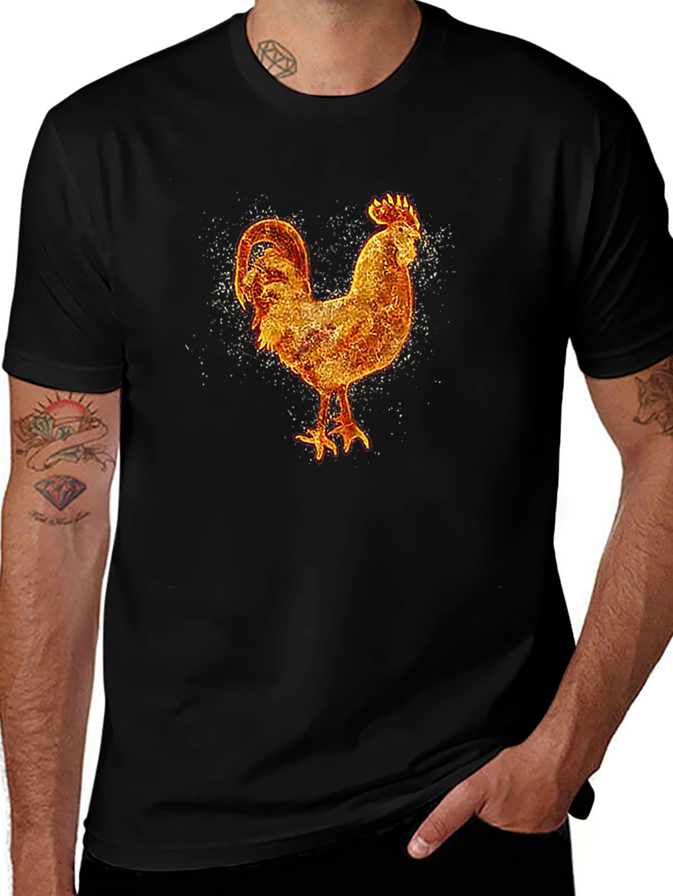 Variant 25 of Fiery Rooster Graphic Tee - Black Cotton T-Shirt