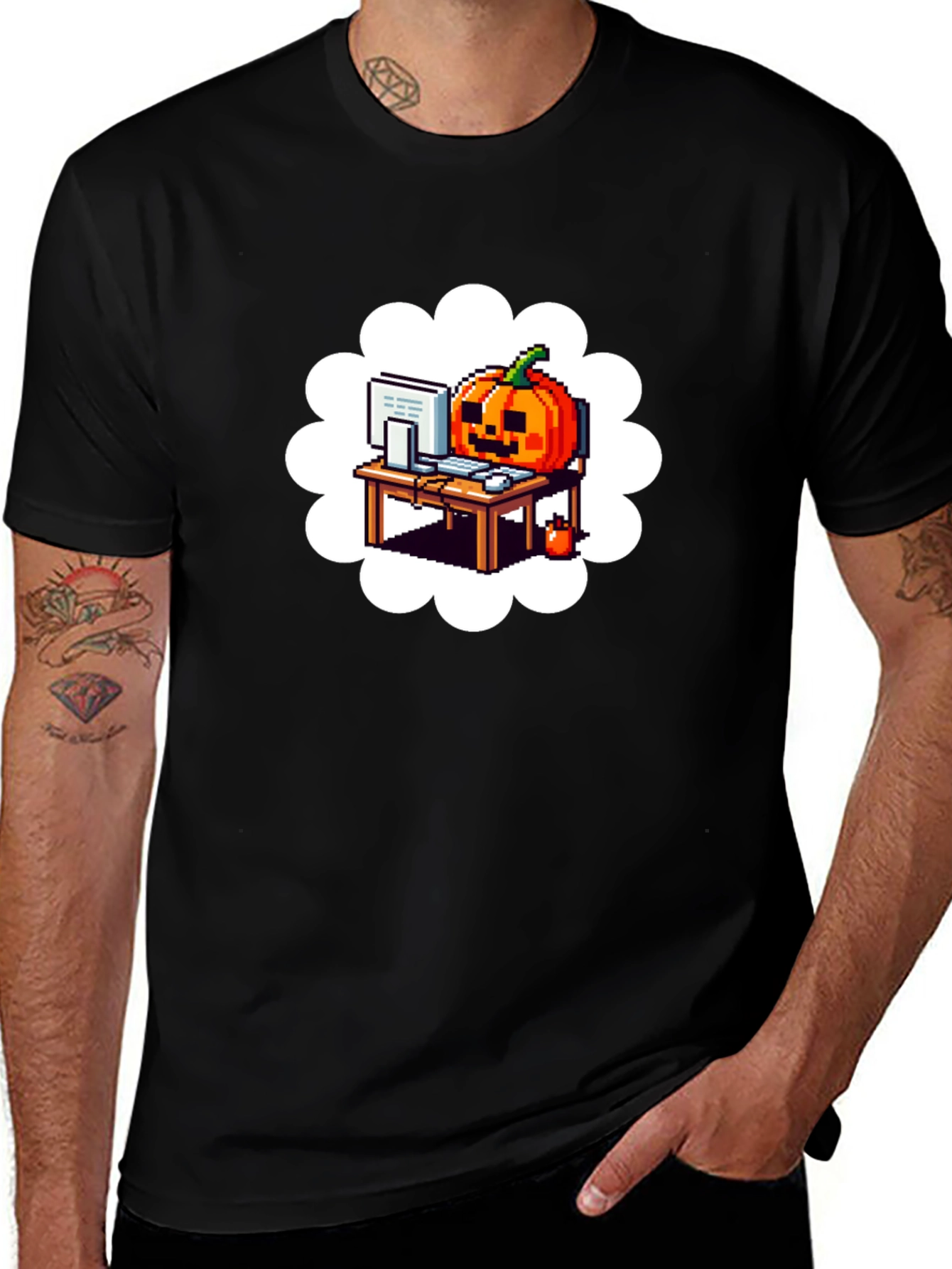 Halloween Pumpkin Programmer Pixel Art T-Shirt