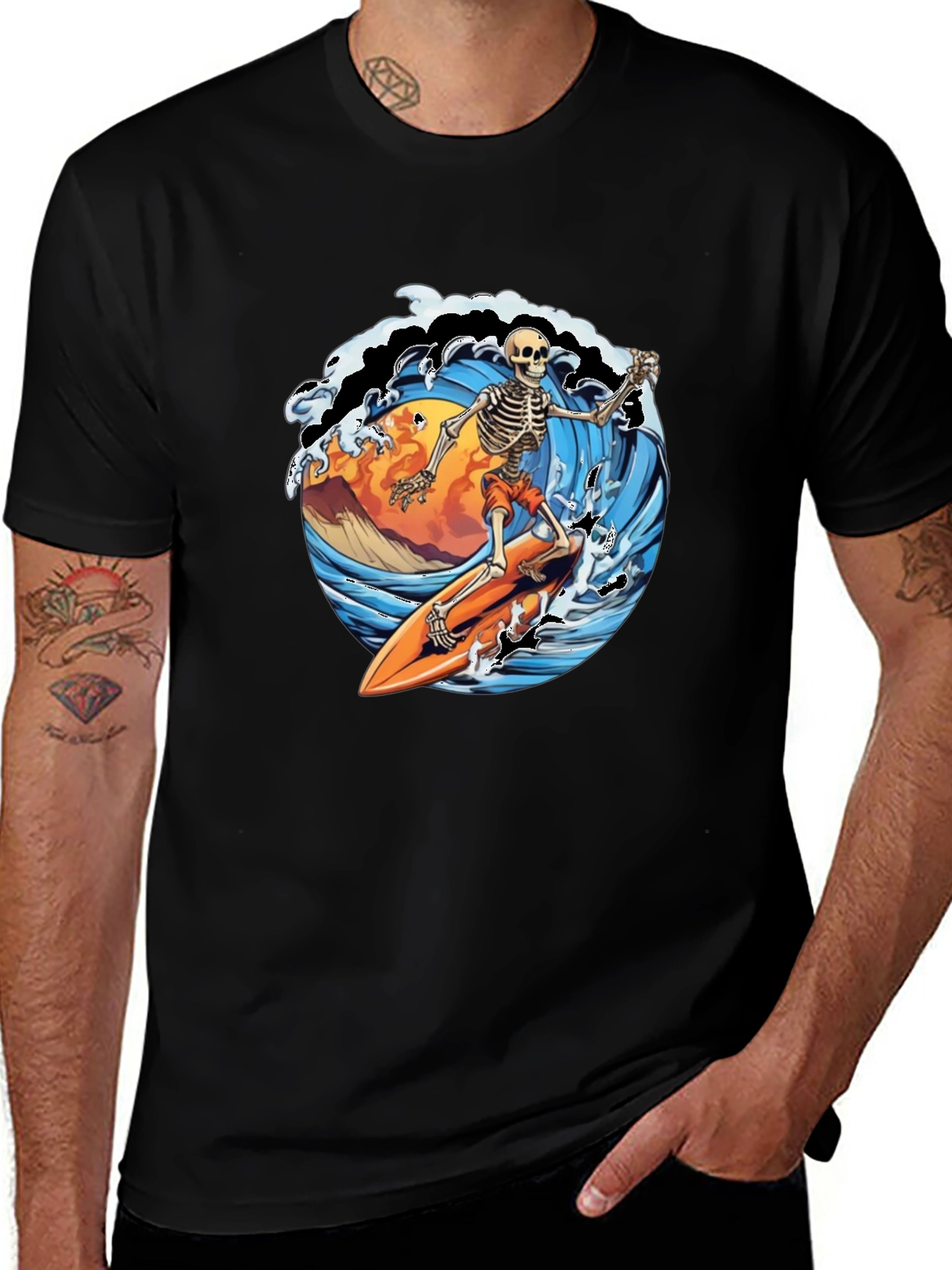 Variant 11 of Skeleton Surfer Graphic Tee - Ride the Wave in Style!