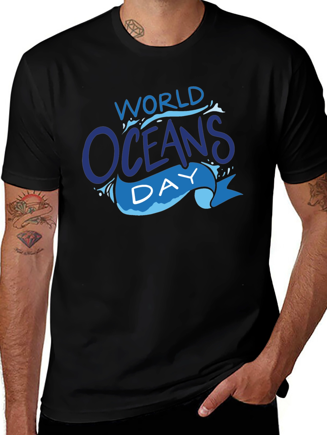 World Oceans Day Black T-Shirt - Celebrate Marine Life!