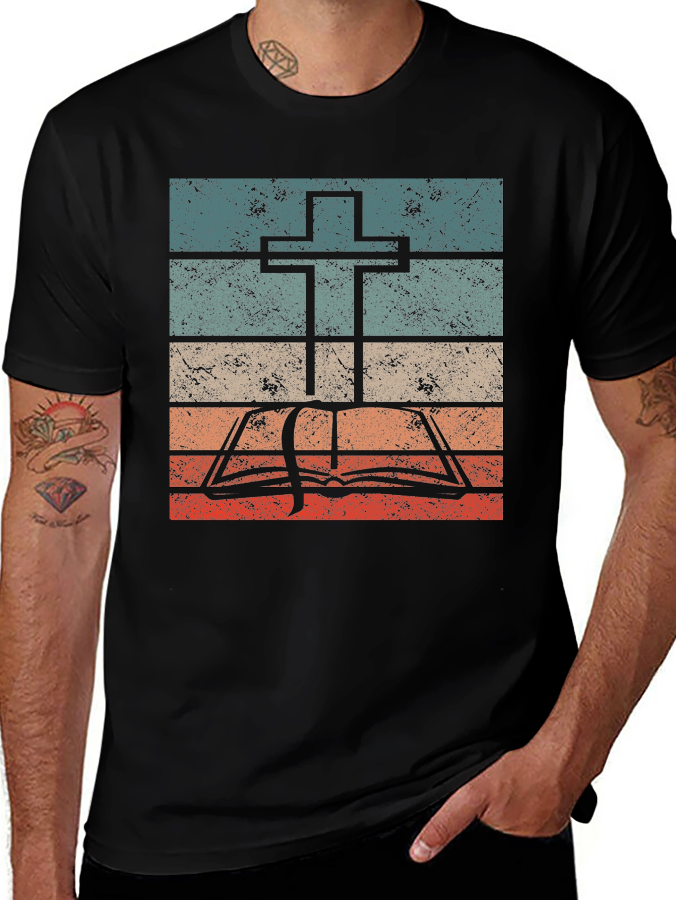 Variant 3 of Retro Cross and Bible Graphic T-Shirt
