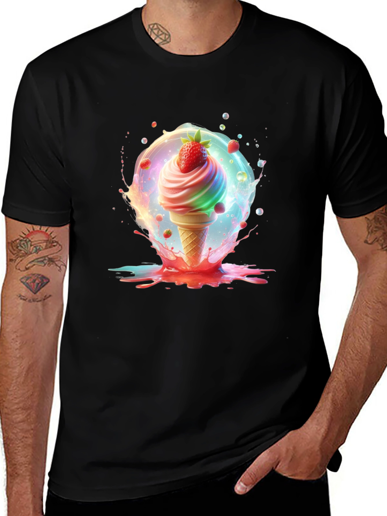 Variant 25 of Fun Ice Cream Cone Graphic Tee - Black T-Shirt