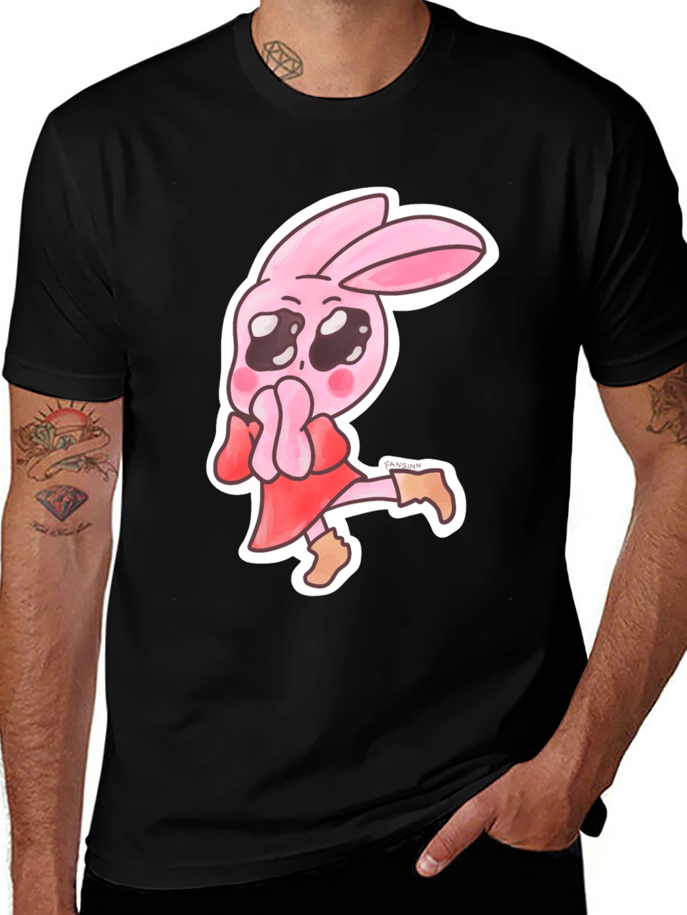 Variant 30 of Pink Bunny Character Black T-Shirt