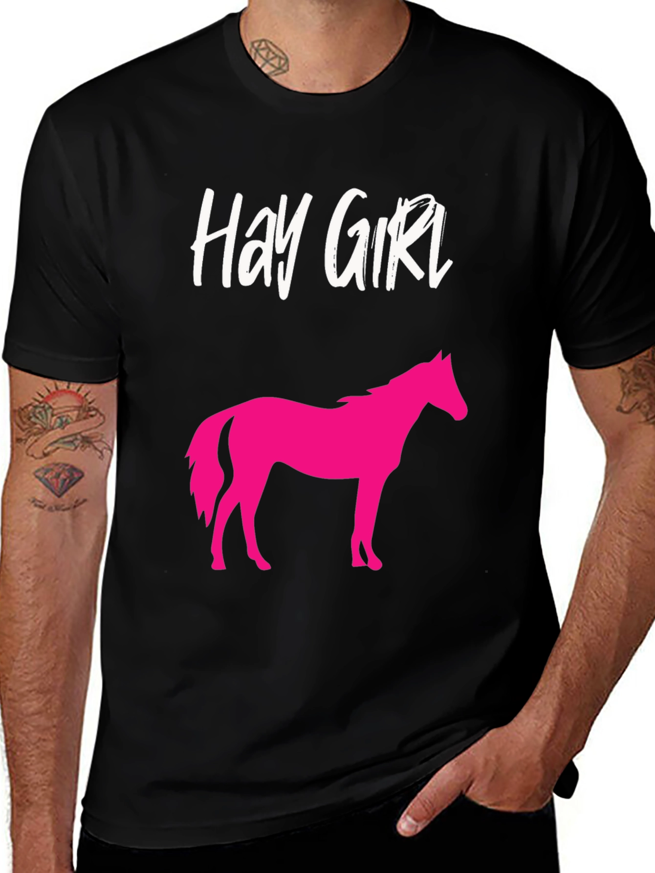 Black Hay Girl Horse Graphic Tee - Novelty Shirt main image