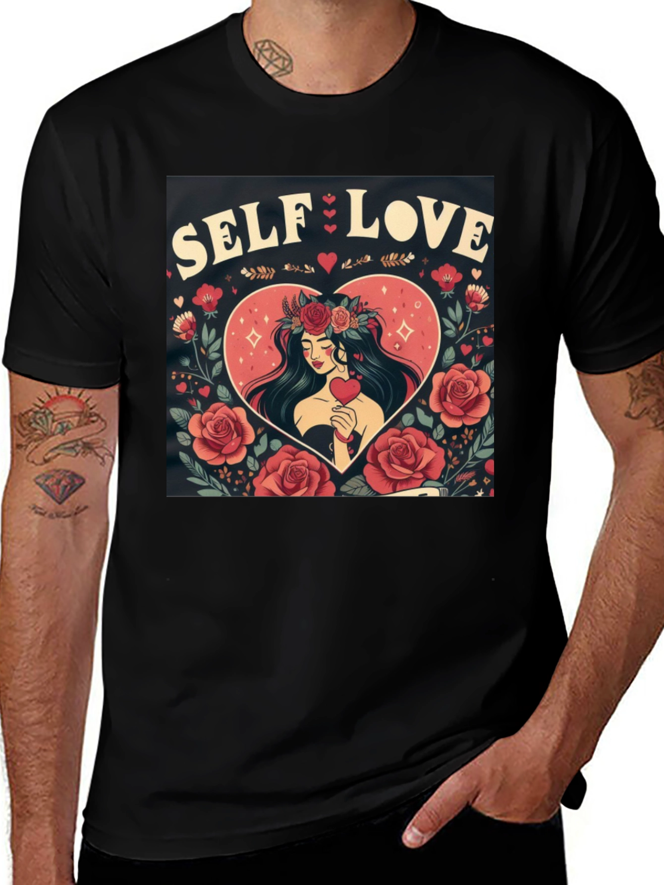 Variant 19 of Self Love Graphic Tee, Heart & Rose Design