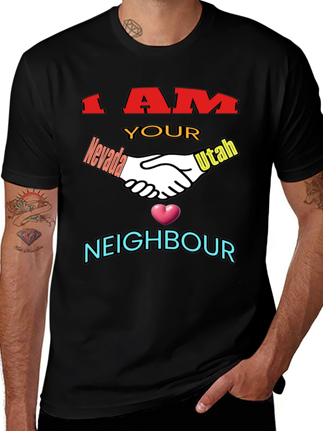 Variant 9 of I AM Your Neighbor T-Shirt Nevada Utah Handshake Design