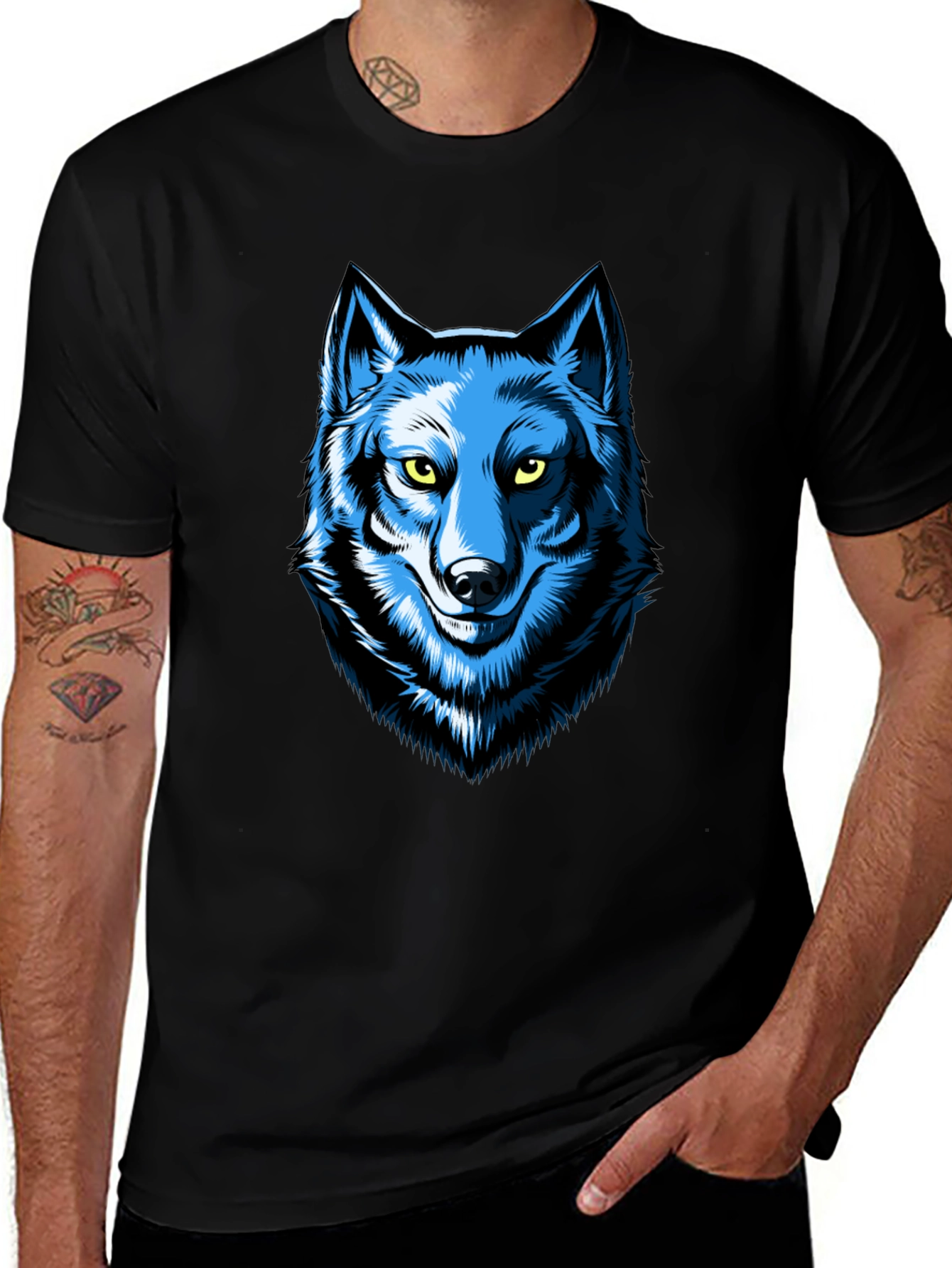 Variant 10 of Blue Wolf Graphic Print Men's Black T-Shirt