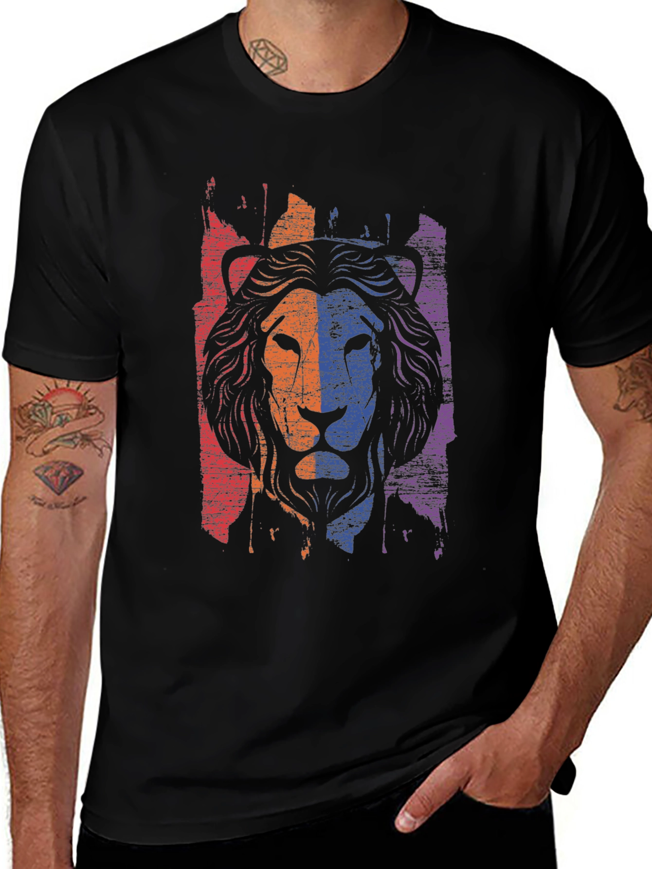 Variant 9 of Lion Graphic Print Black T-Shirt