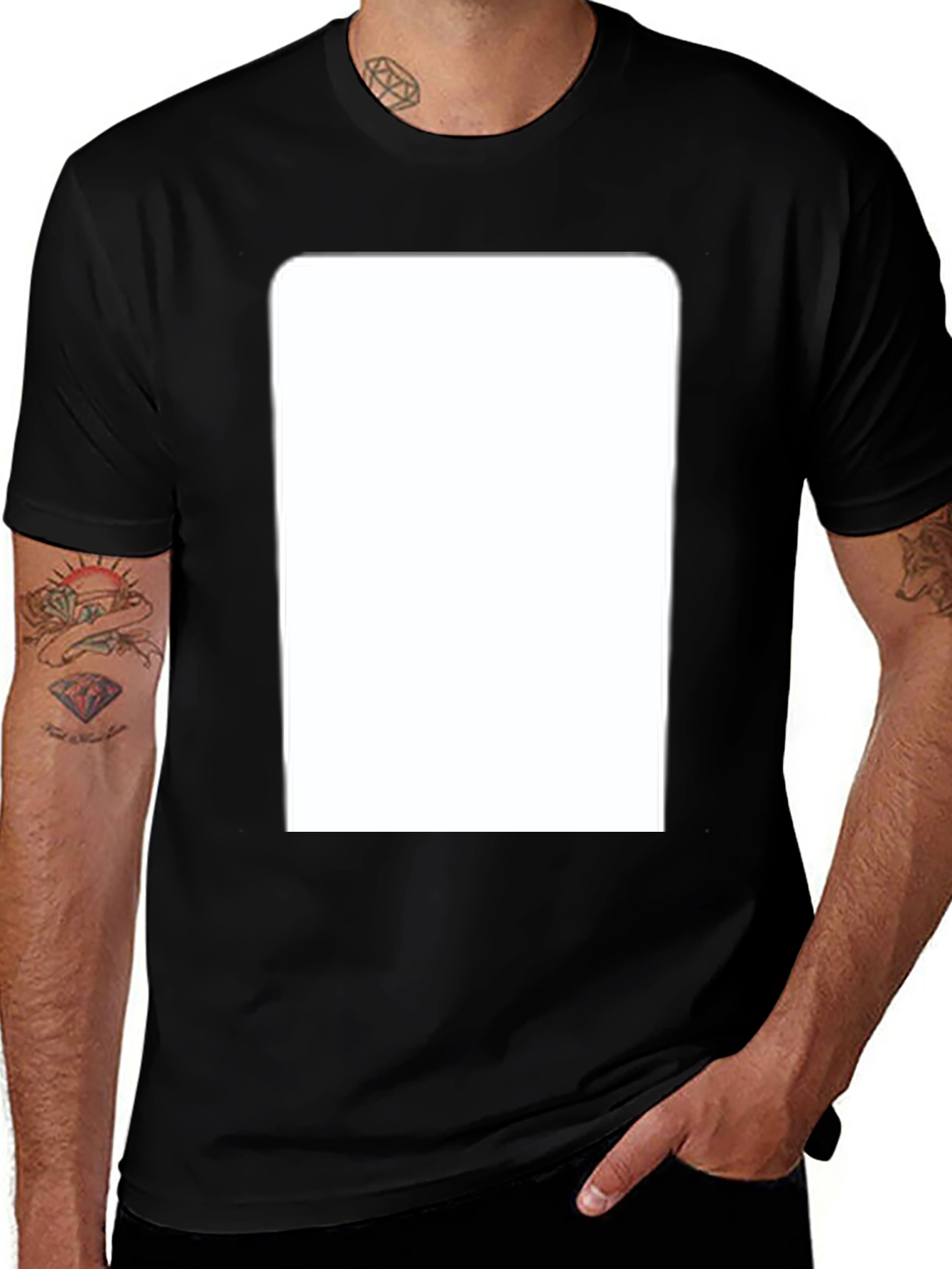 Variant 10 of Black Crew Neck T-Shirt with Customizable Center Panel