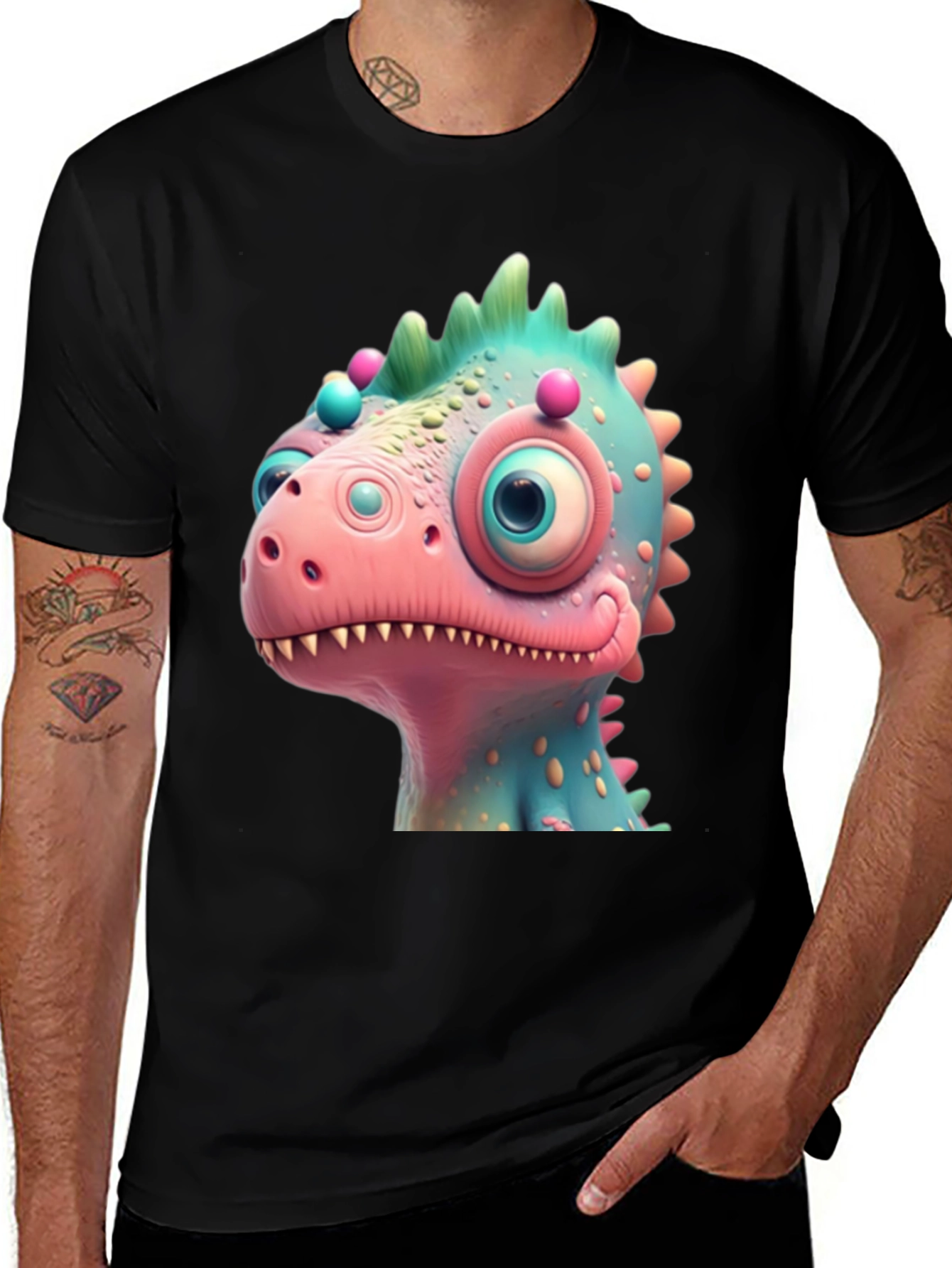 Variant 9 of Cartoon Dinosaur Graphic Tee - Fun Black T-Shirt