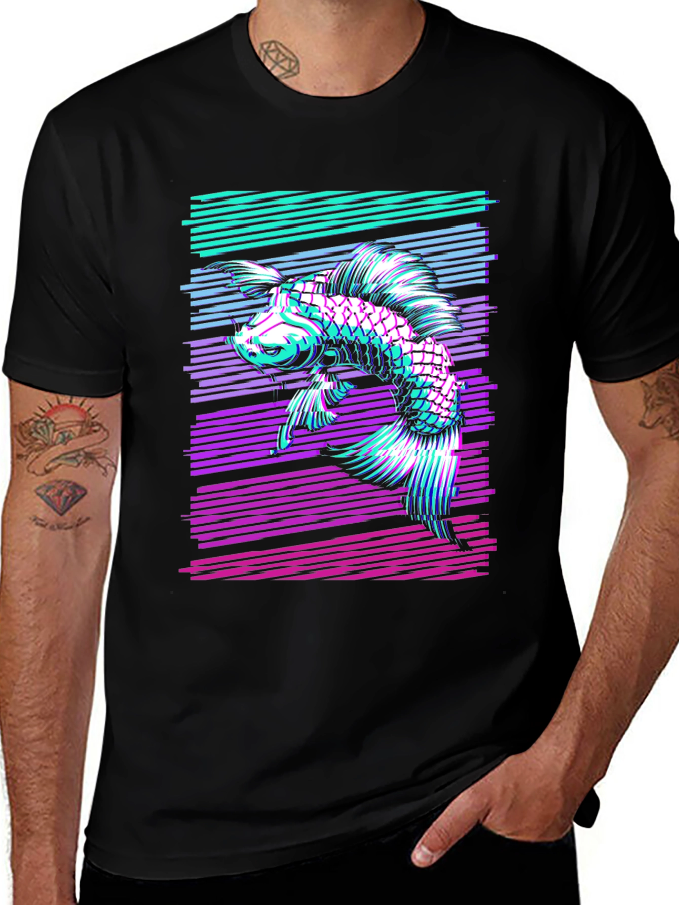 Variant 17 of Retro Koi Fish Graphic T-Shirt - Stylish Comfort
