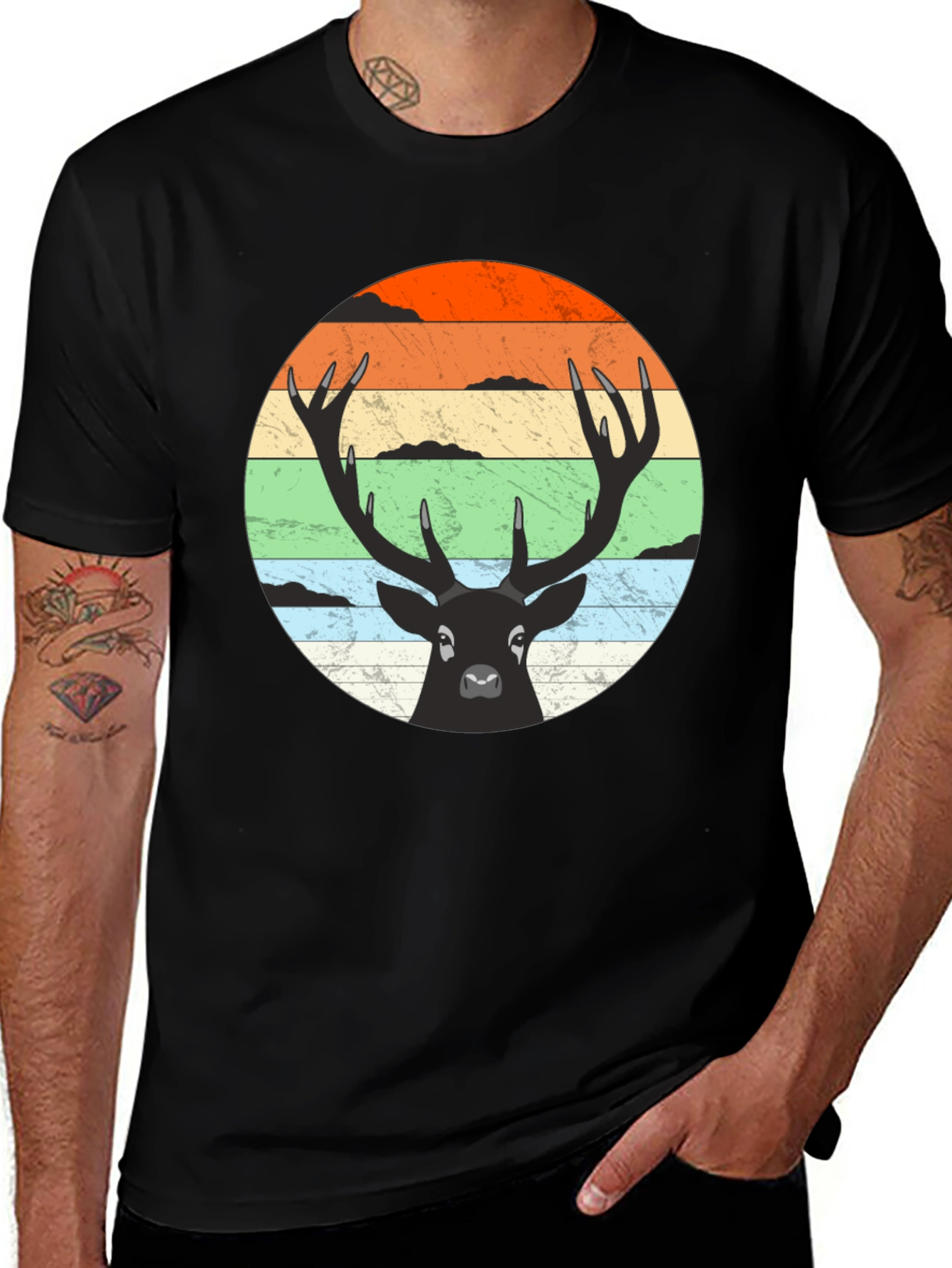 Variant 17 of Retro Deer Graphic T-Shirt - Black