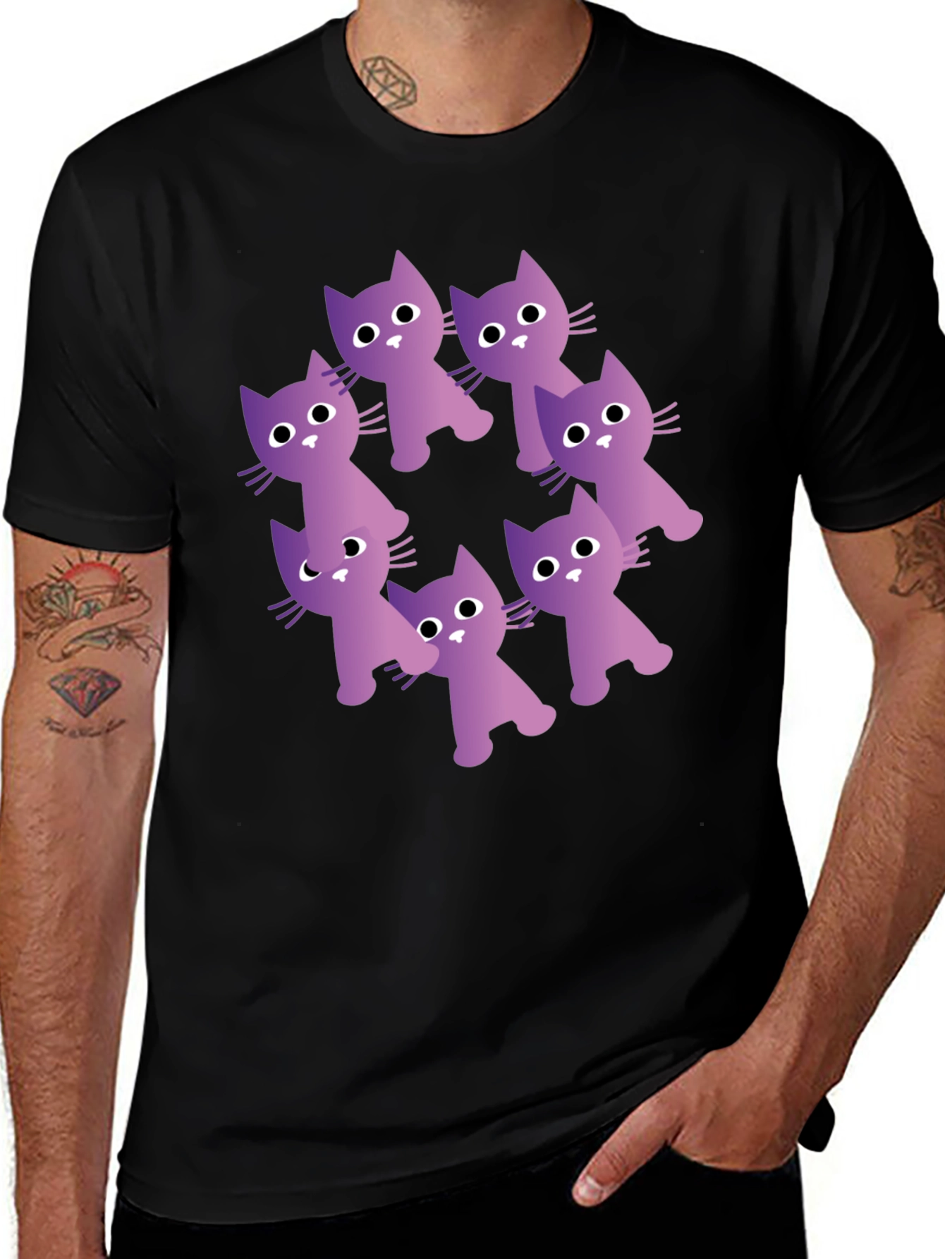 Variant 18 of Purple Cats Circle Graphic T-Shirt - Trendy Design