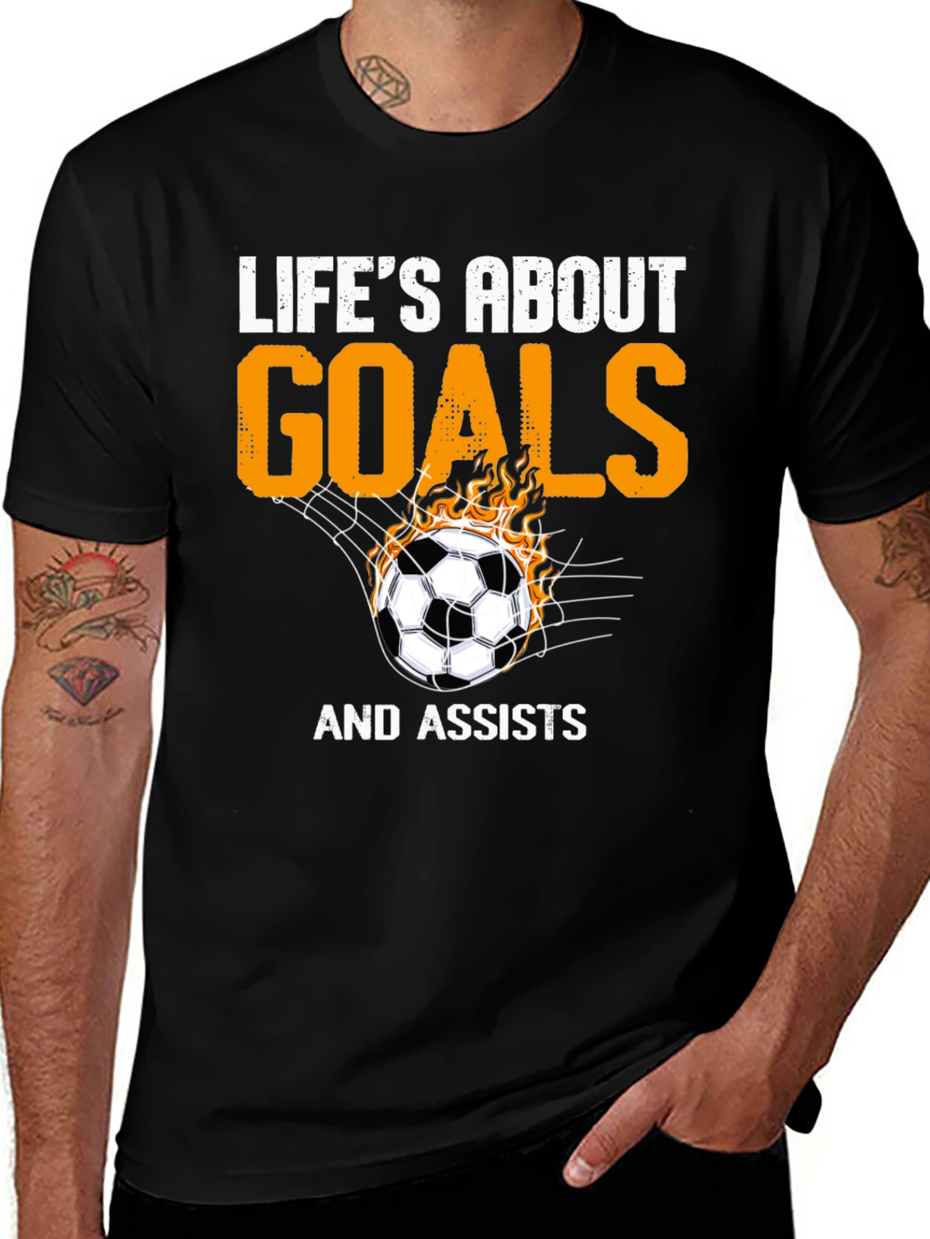Variant 10 of Life's About Goals and Assists Soccer Graphic T-Shirt