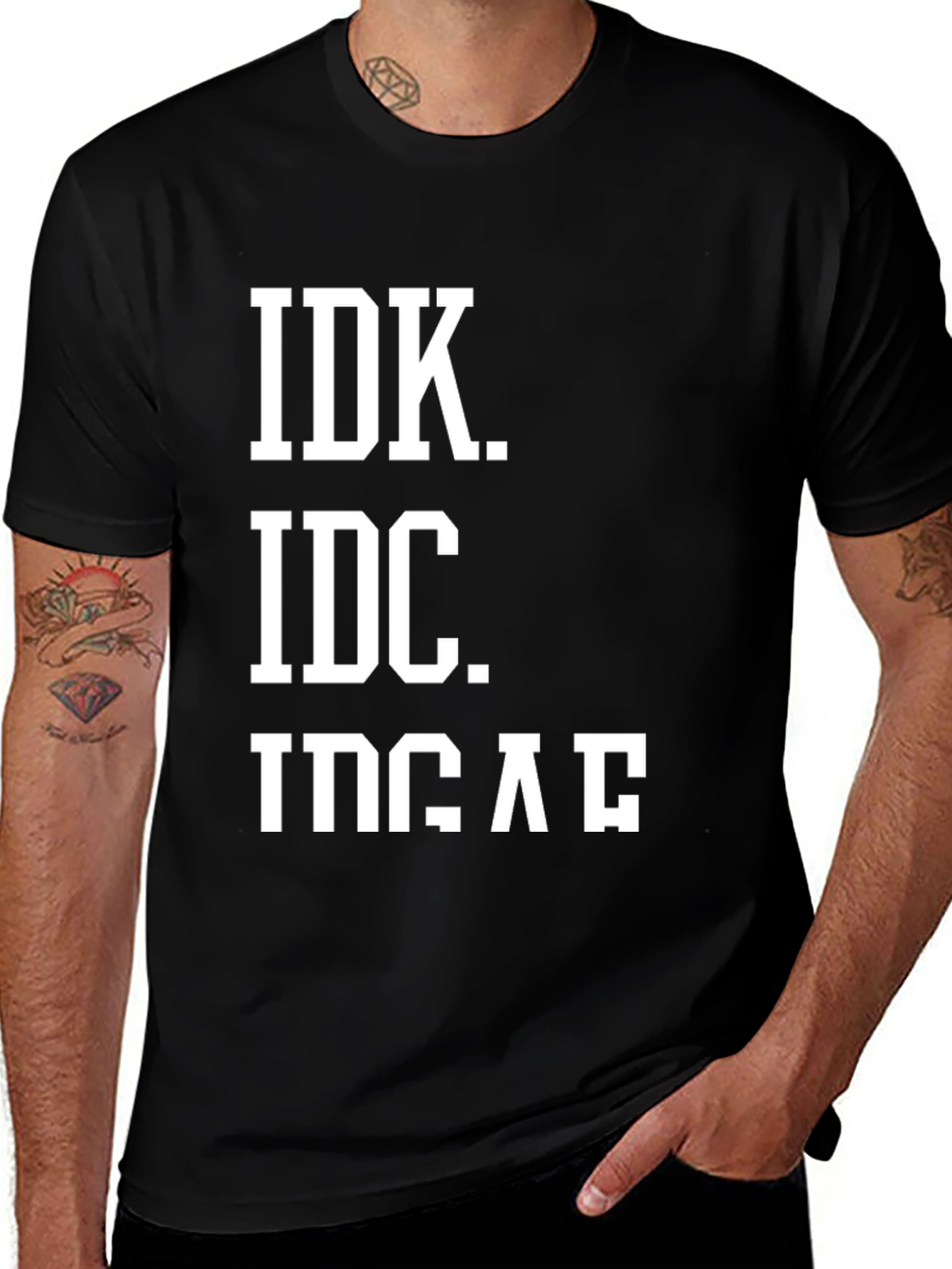 IDK IDC IDGAF Men's Black Graphic T-Shirt