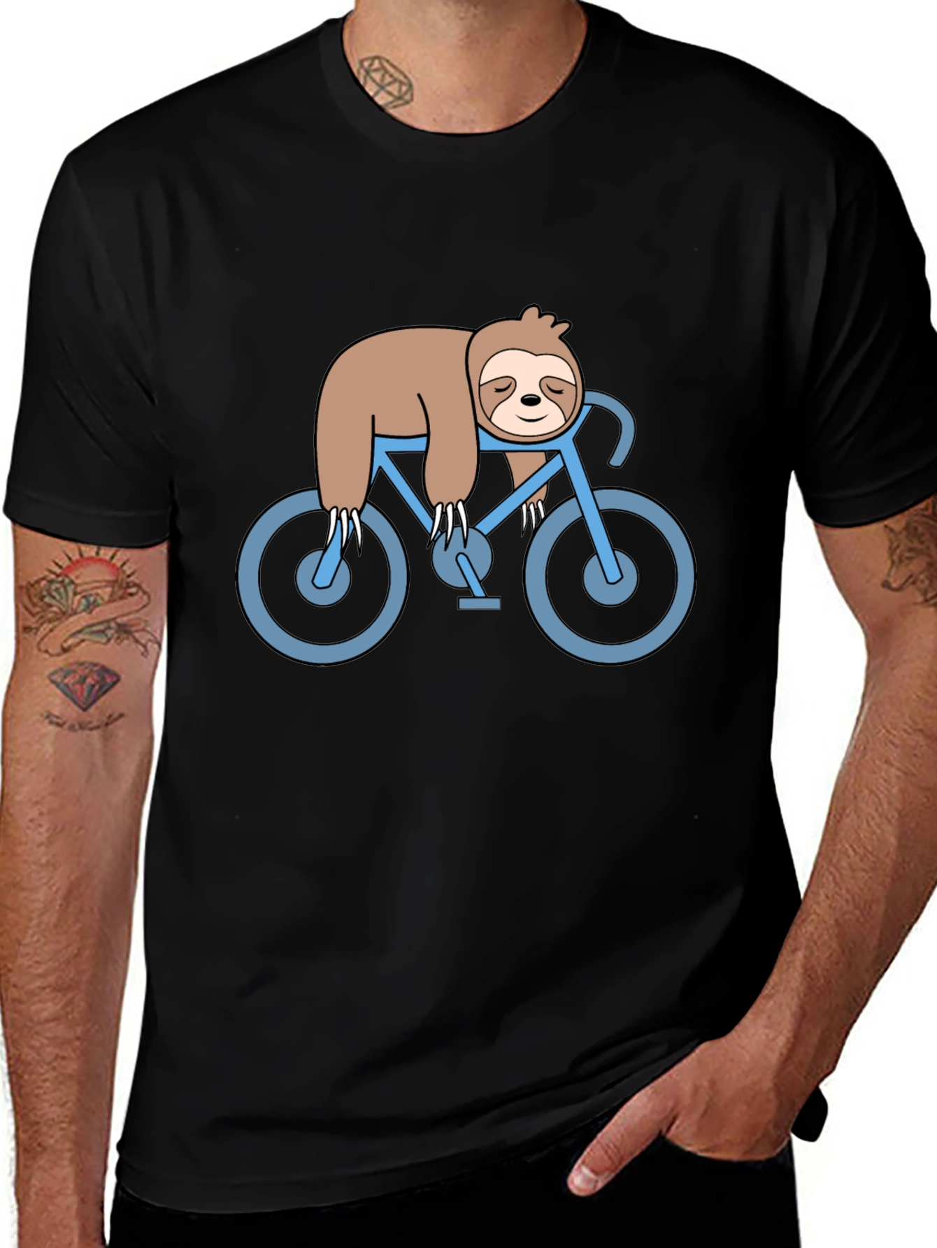 Variant 5 of Sloth Riding Bicycle Graphic T-Shirt - Black
