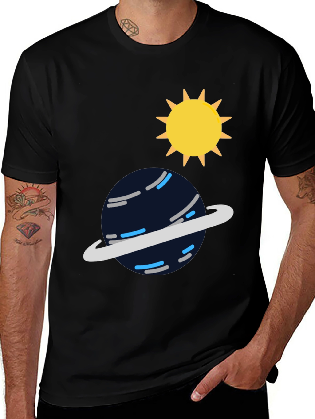 Planet & Sun Graphic Tee - Black Cotton Comfort