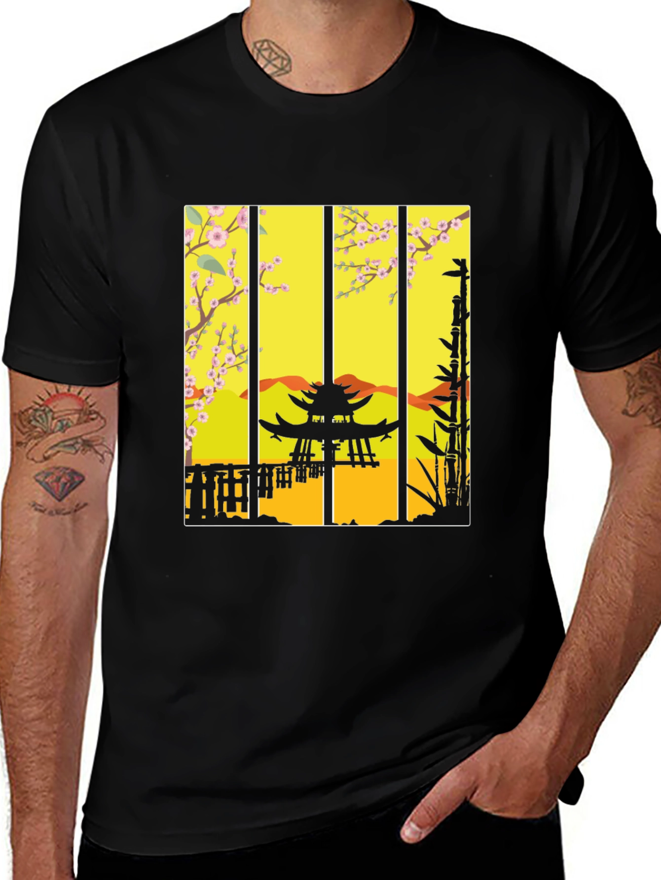 Variant 4 of Zen Garden T-Shirt: Japanese Pagoda Blossom Design