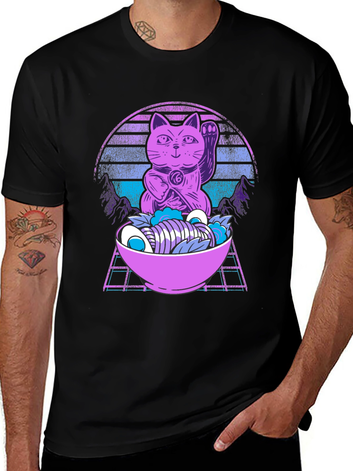 Variant 23 of Lucky Cat Ramen Graphic Tee - Unique Vaporwave Design