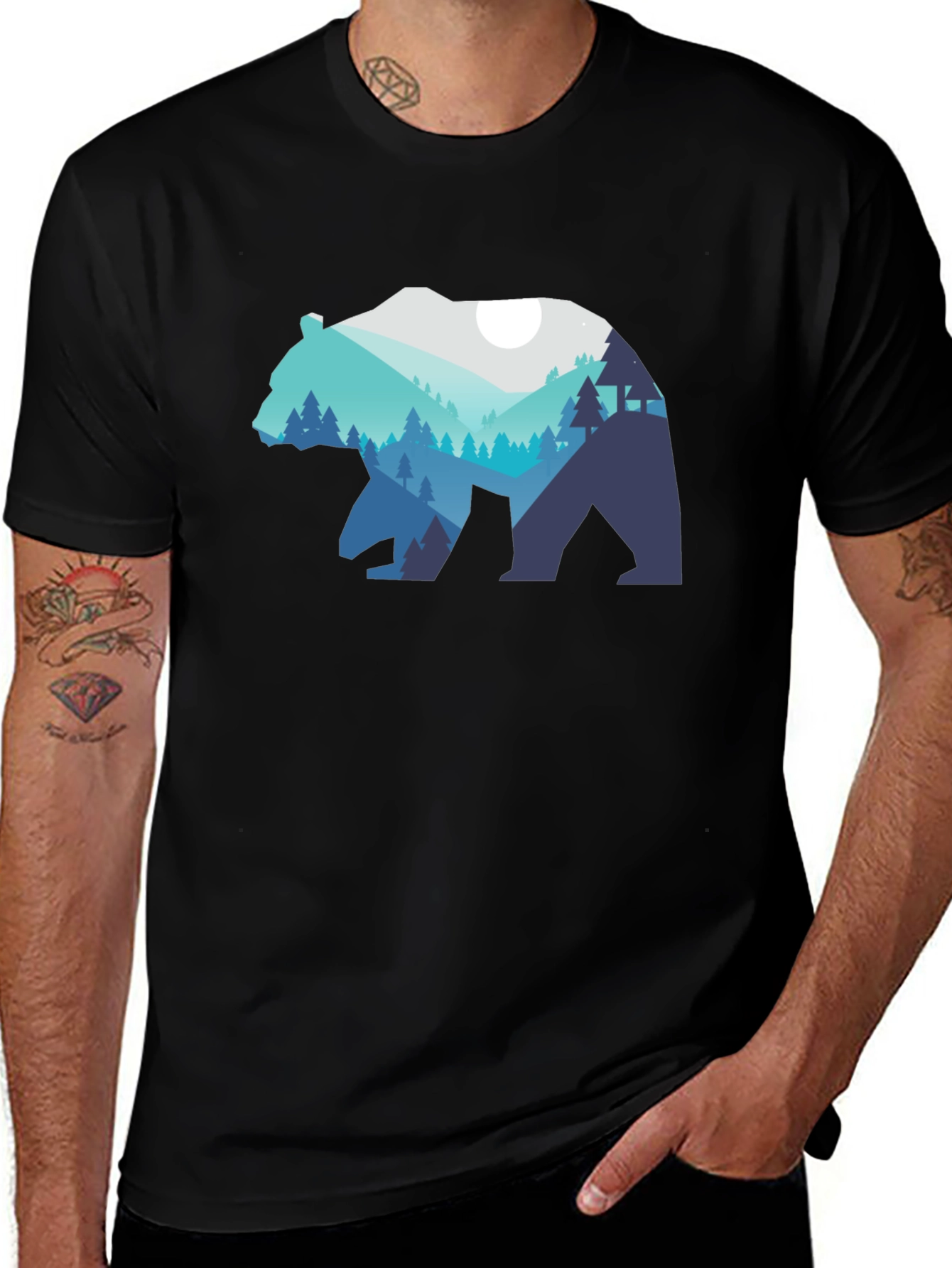 Variant 28 of Bear Silhouette Forest Graphic T-Shirt