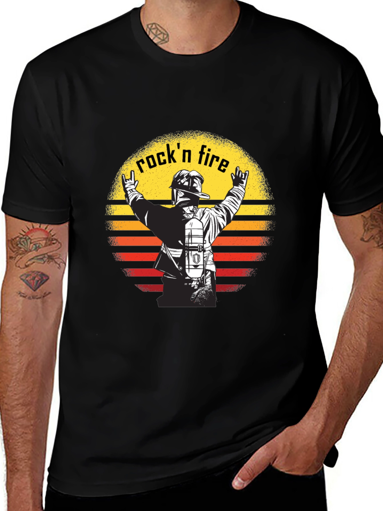 Variant 2 of Rock n' Fire T-Shirt - Firefighter Graphic Tee