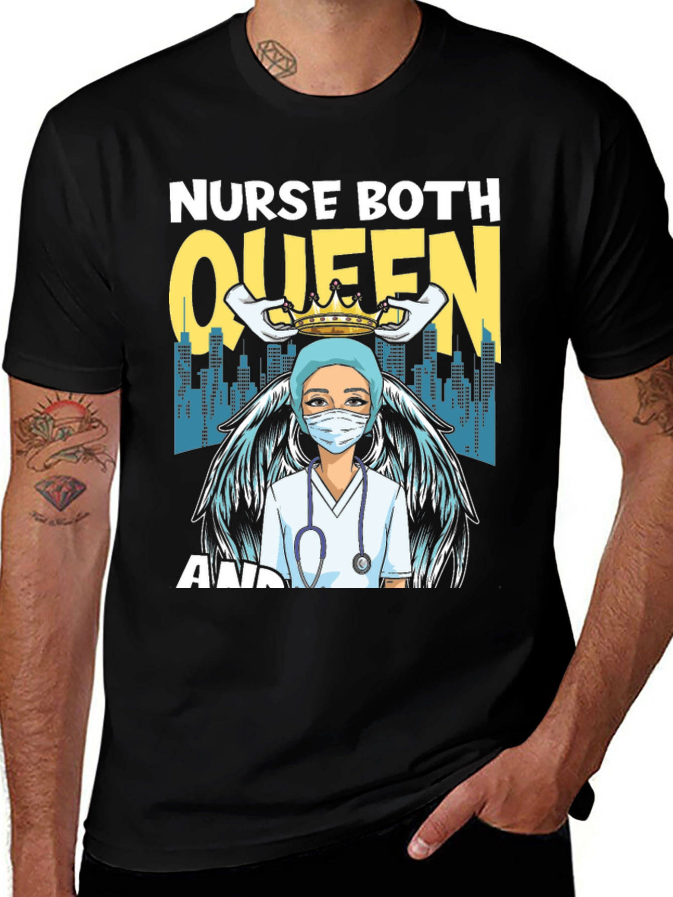 Black Nurse Queen T-Shirt - Essential Worker Apparel main image