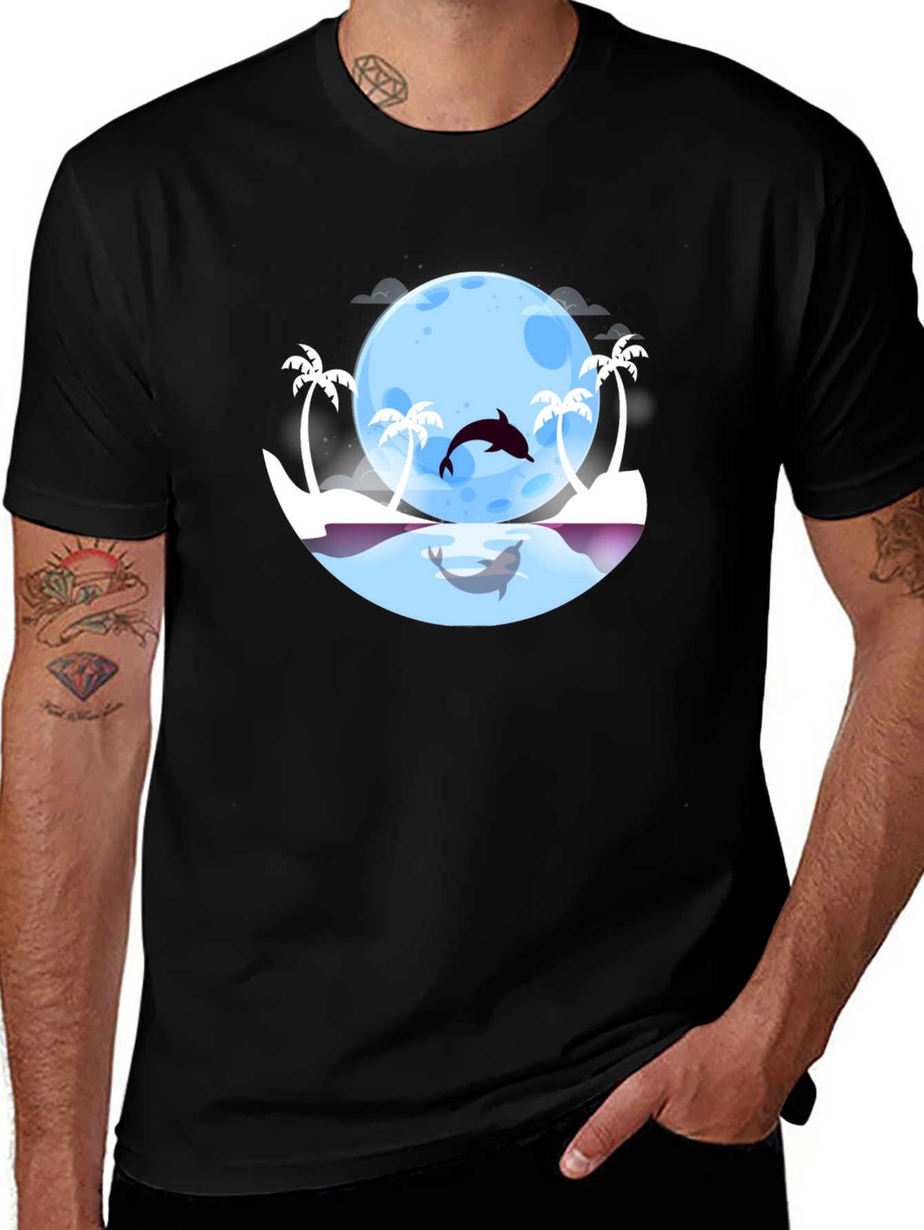 Variant 16 of Dolphin Moon T-Shirt: Tropical Ocean Graphic Tee