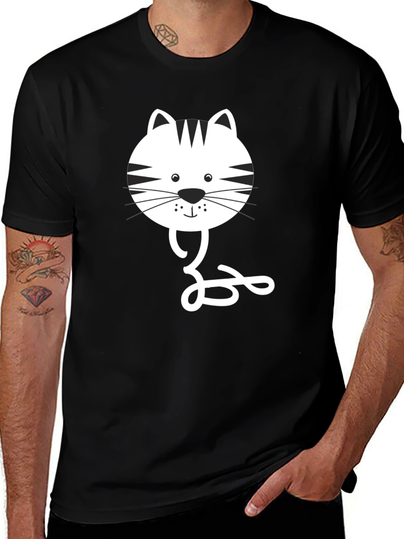 Variant 22 of Black Cat Face Graphic Tee - Casual Style