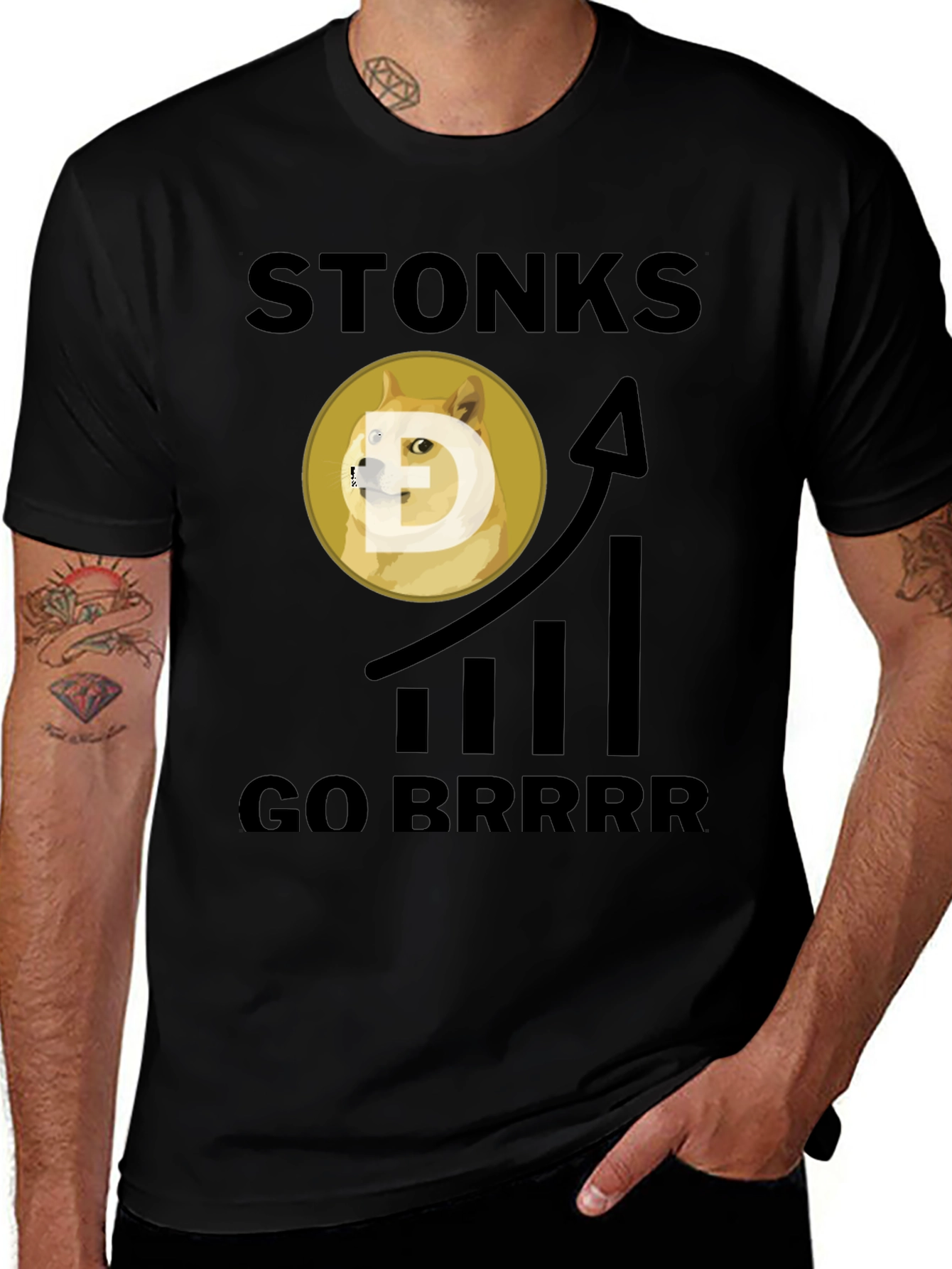 Black Stonks Go Brrr Black Graphic Tee main image