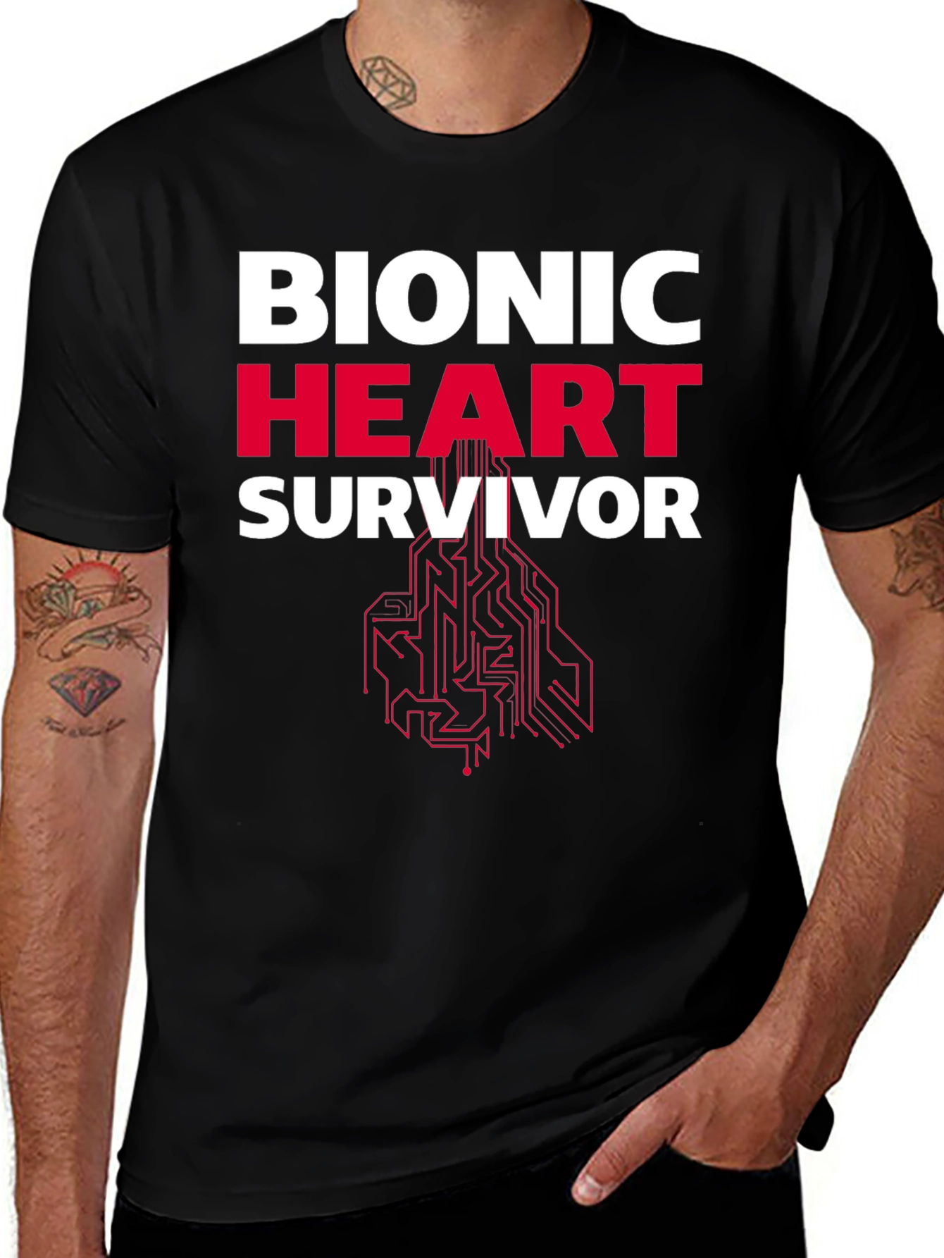 Bionic Heart Survivor T-Shirt - Futuristic Design