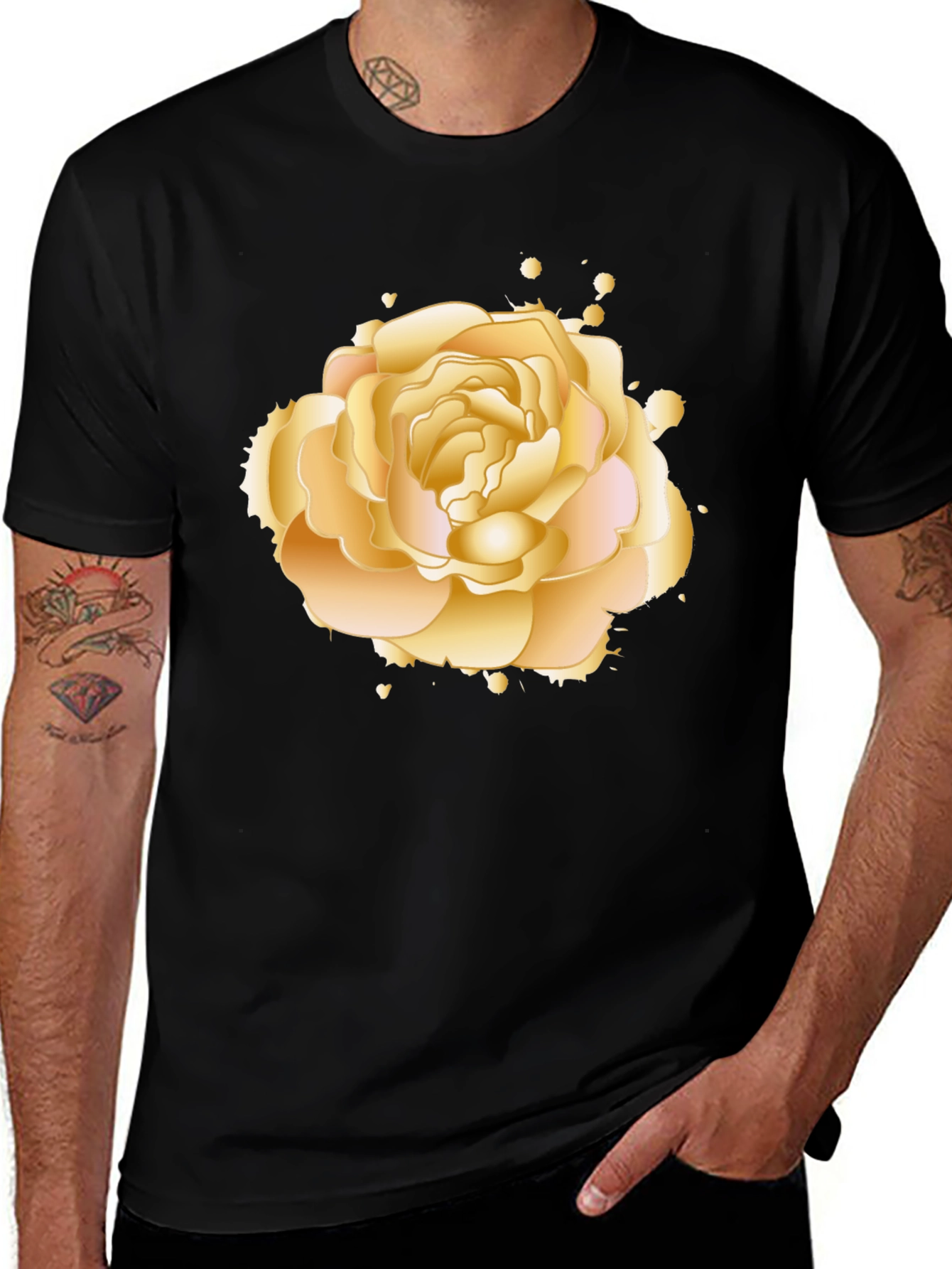 Variant 11 of Golden Rose Graphic Tee - Elegant Floral Design