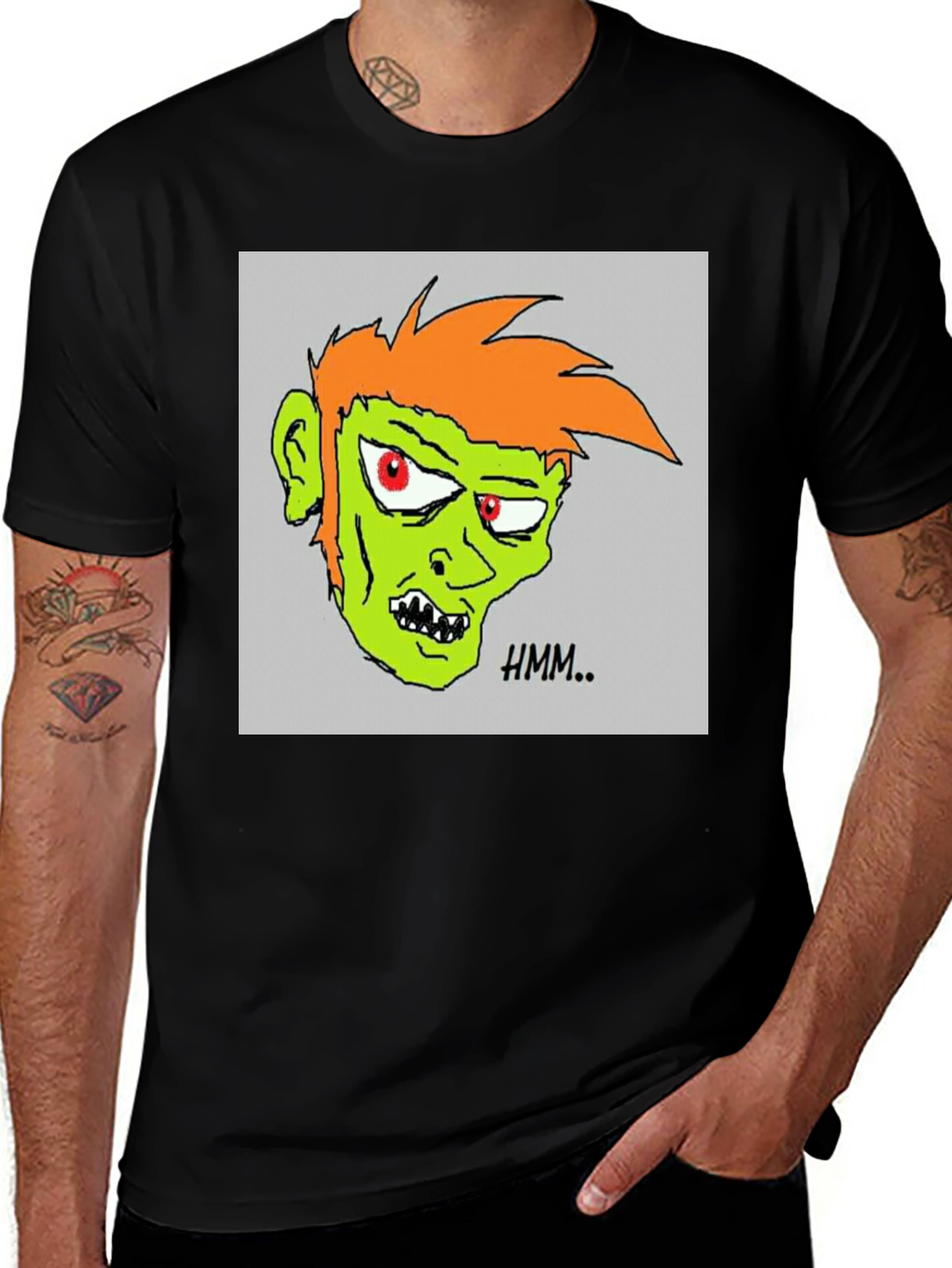Variant 9 of Hmm.. Zombie Graphic Print Black T-Shirt