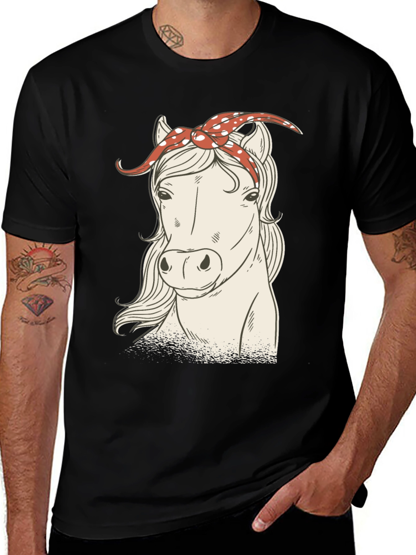 Variant 23 of Horse with Bandana Graphic Tee - Black