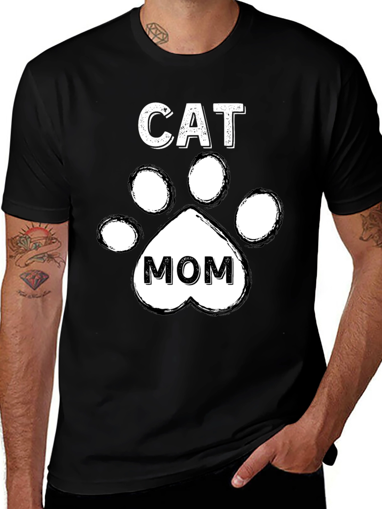 Variant 14 of Cat Mom T-Shirt - Paw Print Design - Black