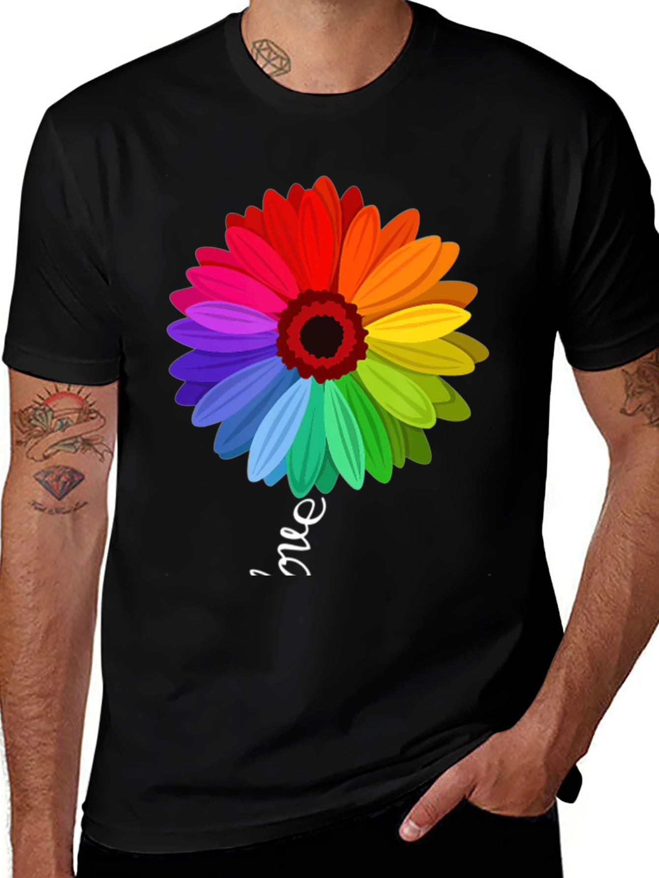 Variant 22 of Rainbow Flower Graphic T-Shirt - Black