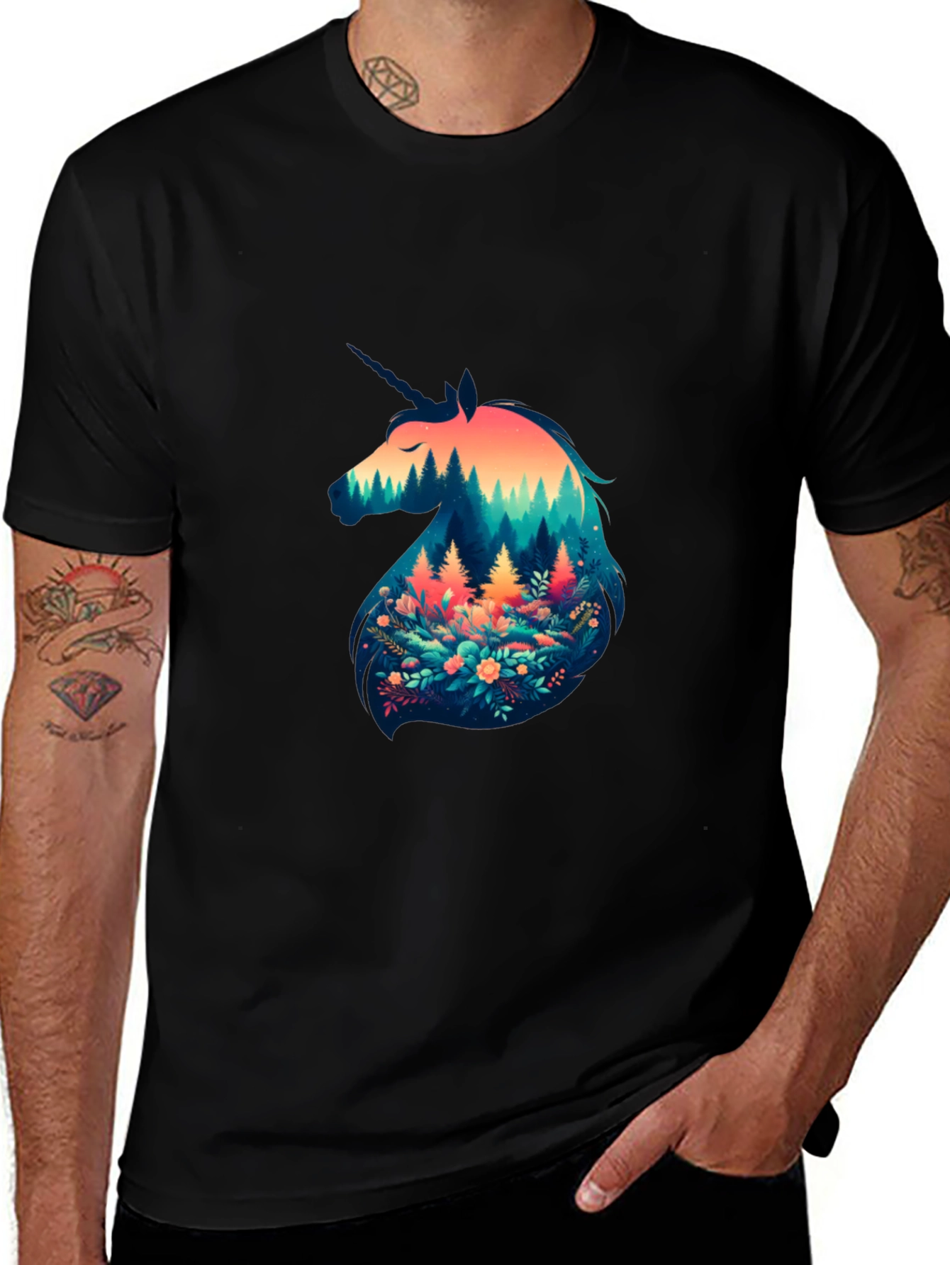 Variant 12 of Unicorn Forest Graphic Tee - Nature Lover's Shirt