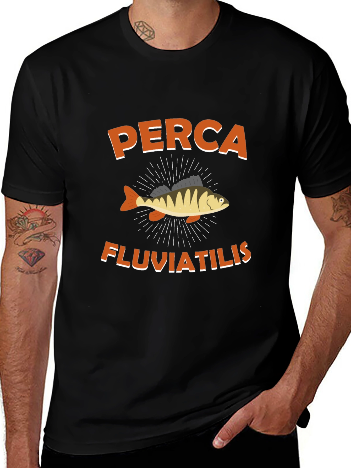 Variant 19 of Perch Fish Graphic Tee - Black Cotton T-Shirt
