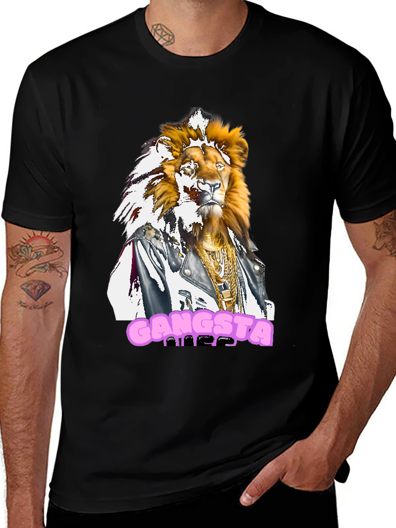Variant 5 of Gangsta Lion Graphic Tee - Streetwear Style
