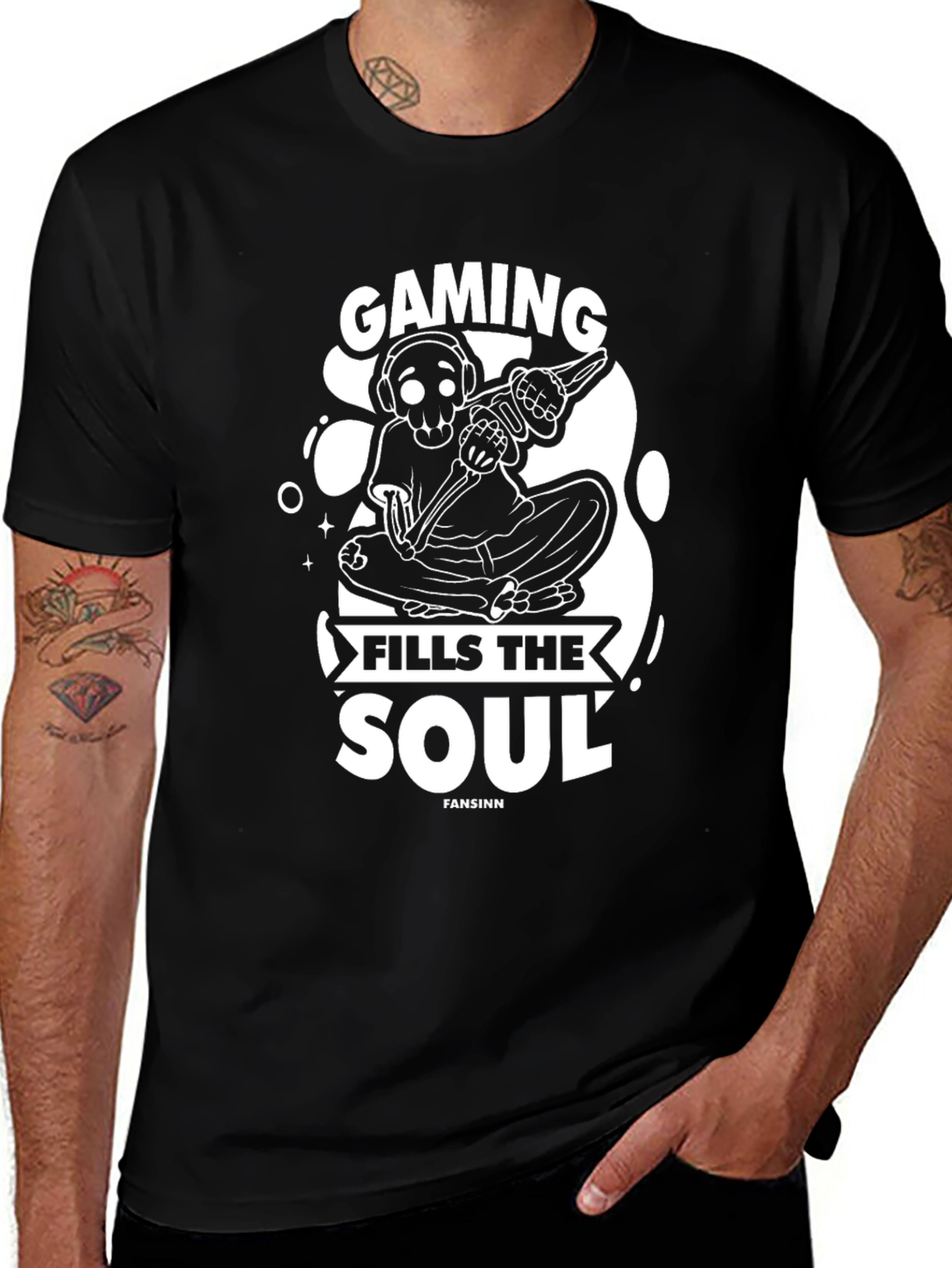 Variant 16 of Gaming Fills The Soul Skeleton Black T-Shirt
