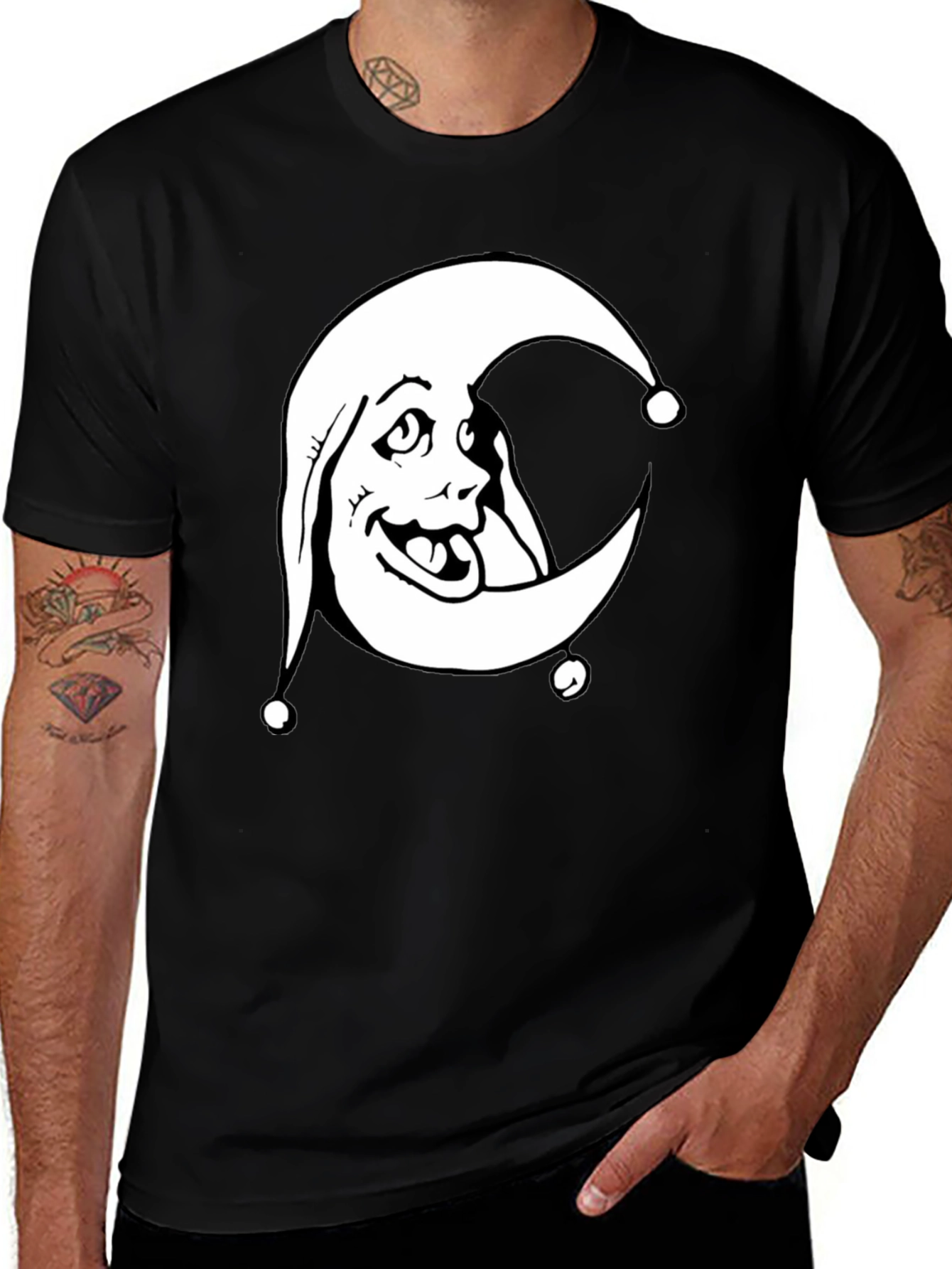 Variant 10 of Moon Jester Graphic Tee - Black Cotton Shirt