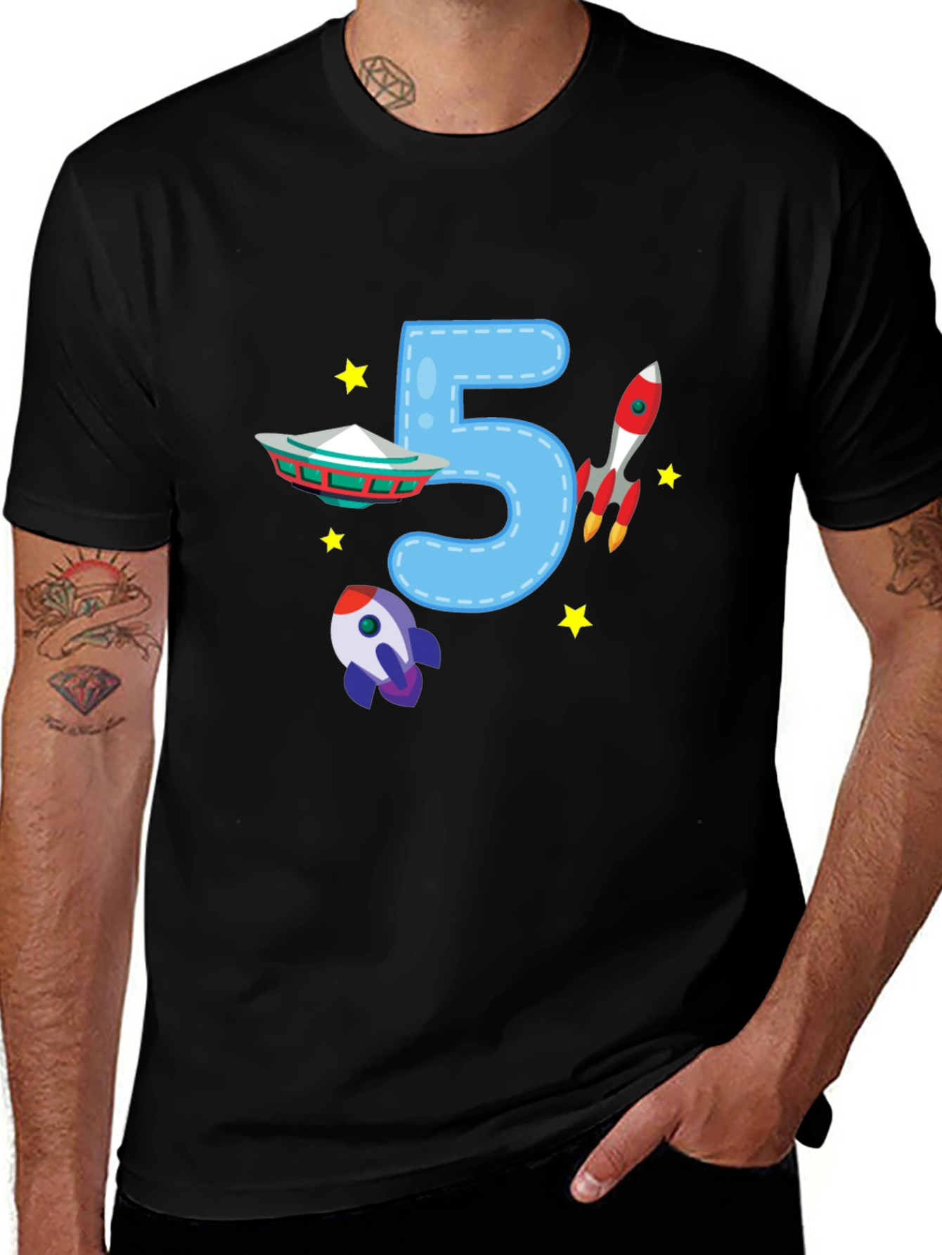 Cute Space Birthday Shirt - "5" Design