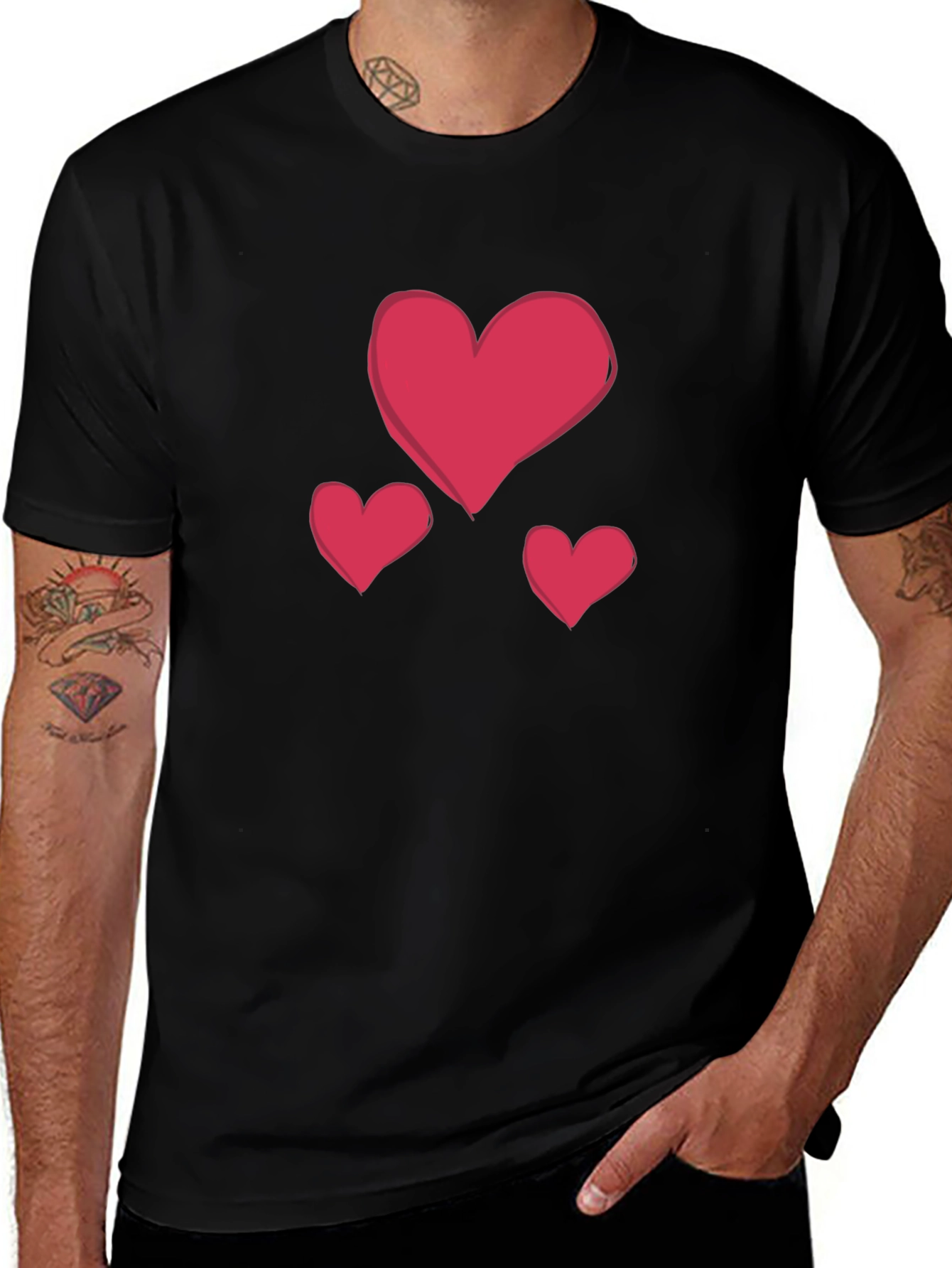 Variant 2 of Heart Graphic Black Crew Neck T-Shirt