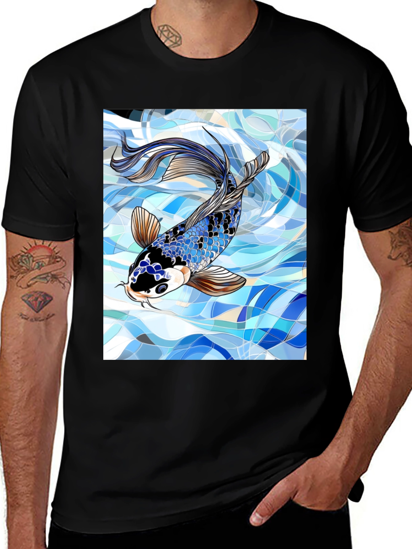 Variant 6 of Koi Fish Graphic Black T-Shirt